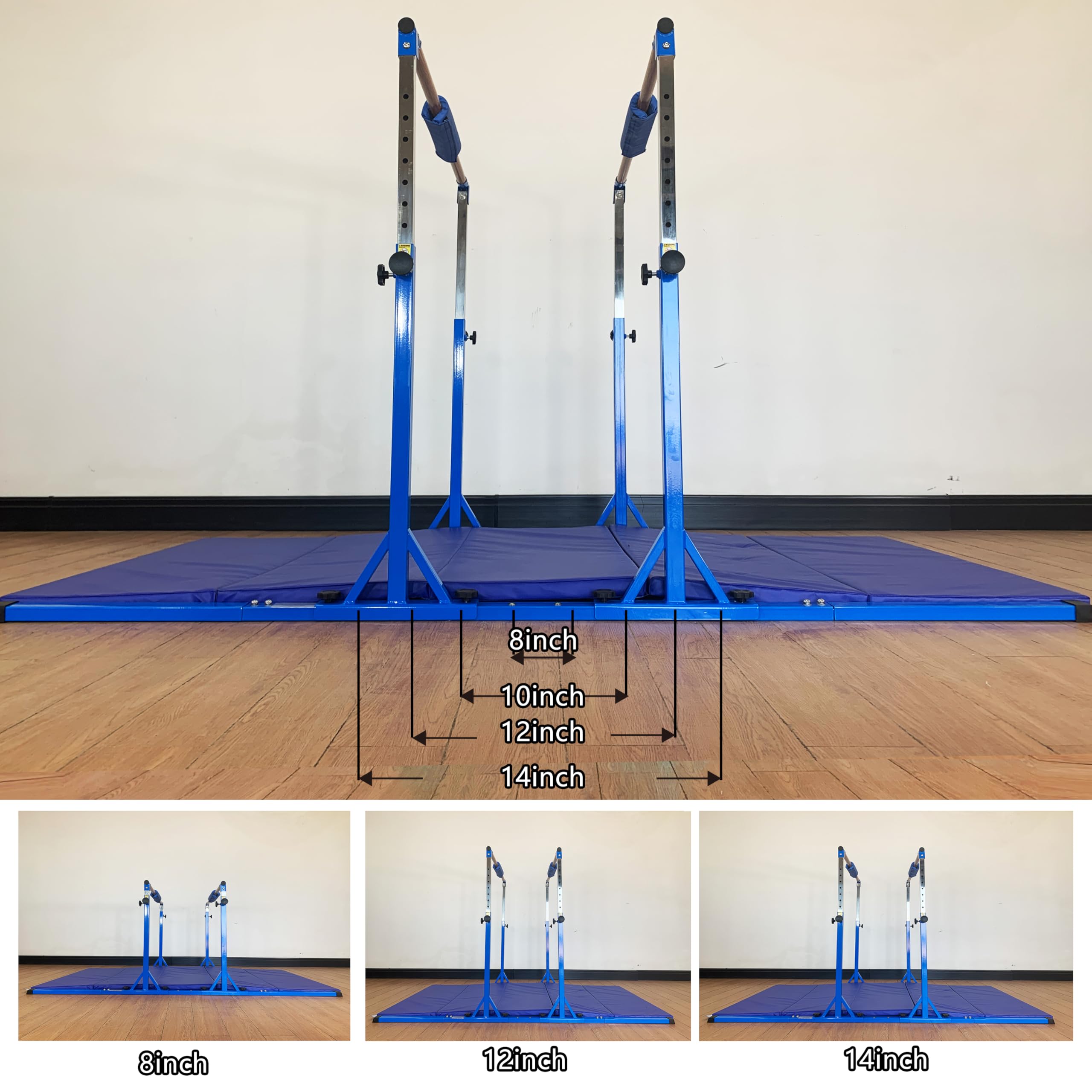 Gymnastics Double Horizontal Bars 3Play Parallel Bars Uneven Bars Gymnastics Training Kip Bar with 304 Stainless Steel Regulating Arms & Fiberglass Rail for Indoor Outdoor Home Club Use