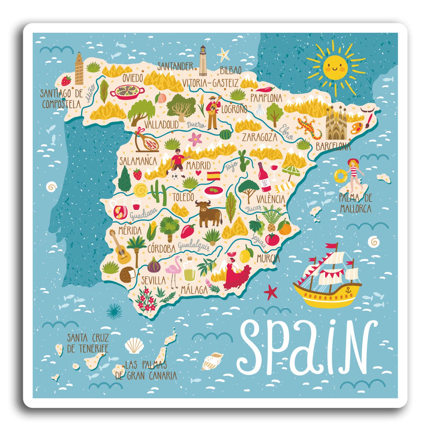 Destinationvinyl Multi 2 X 10Cm Spain Spanish Map Travel Vinyl Stickers - Sticker Laptop Luggage #19419 (10Cm Wide)