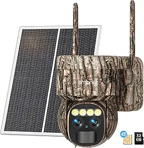4G LTE Cellular Trail Cameras,Dual Lens Security Camera Built-in SIM & TF Card, 2K 360°View Live Video Game Camera,Night Vision, Motion Activated, Solar Powered, Remote Phone Access,No WiFi Needed asin的图片