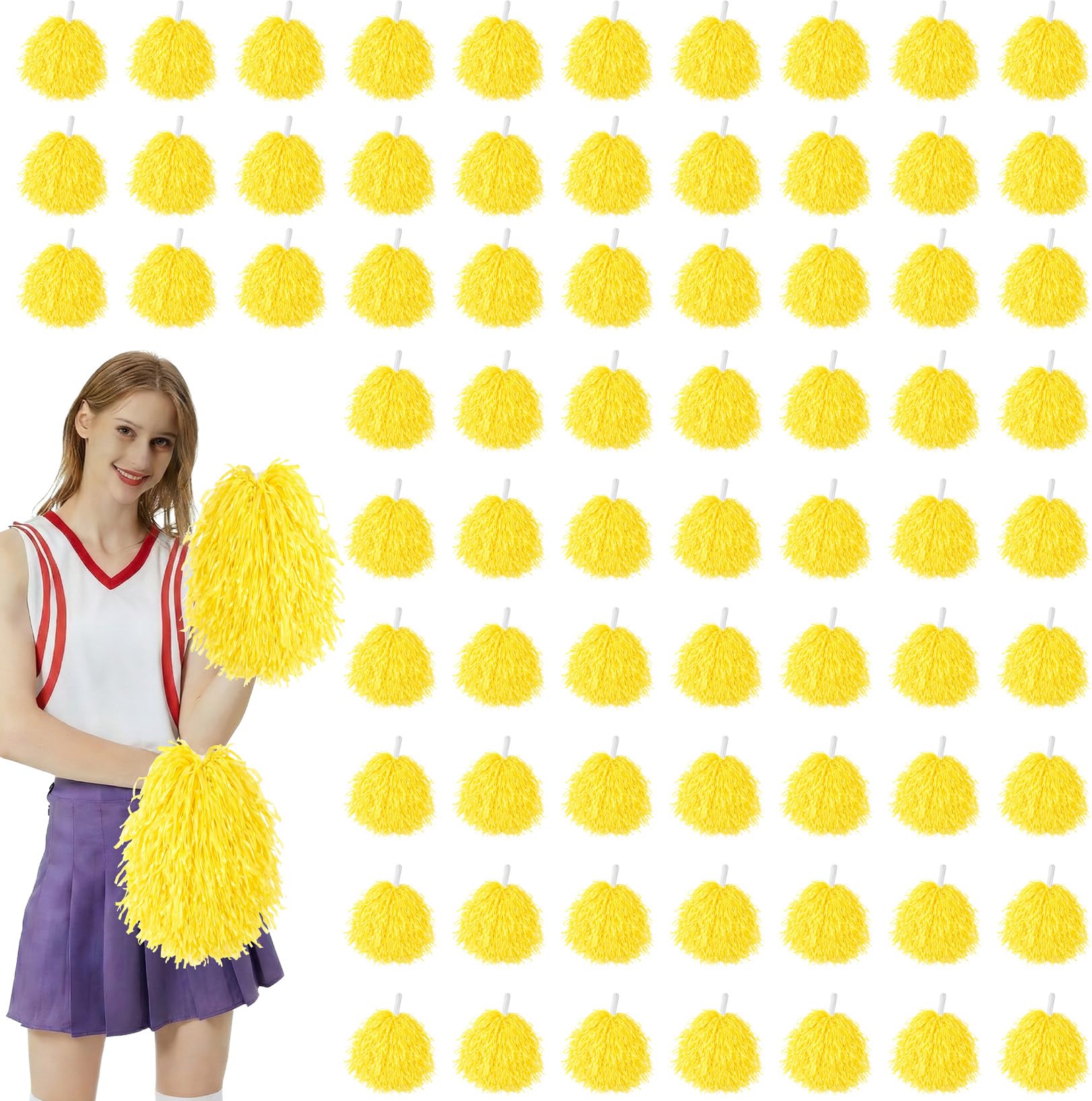 80PCS Pom Poms Cheerleading Sports Dance Spirit Plastic Cheer Pompoms with Handles Cheer Pom Poms Cheerleader Stuff for Cheering Squad Team Spirited Sports Game Dance Party
