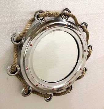 Antique 16 inch Porthole Aluminium Finish Port Mirror Wall Hanging Ship Porthole Home Decor