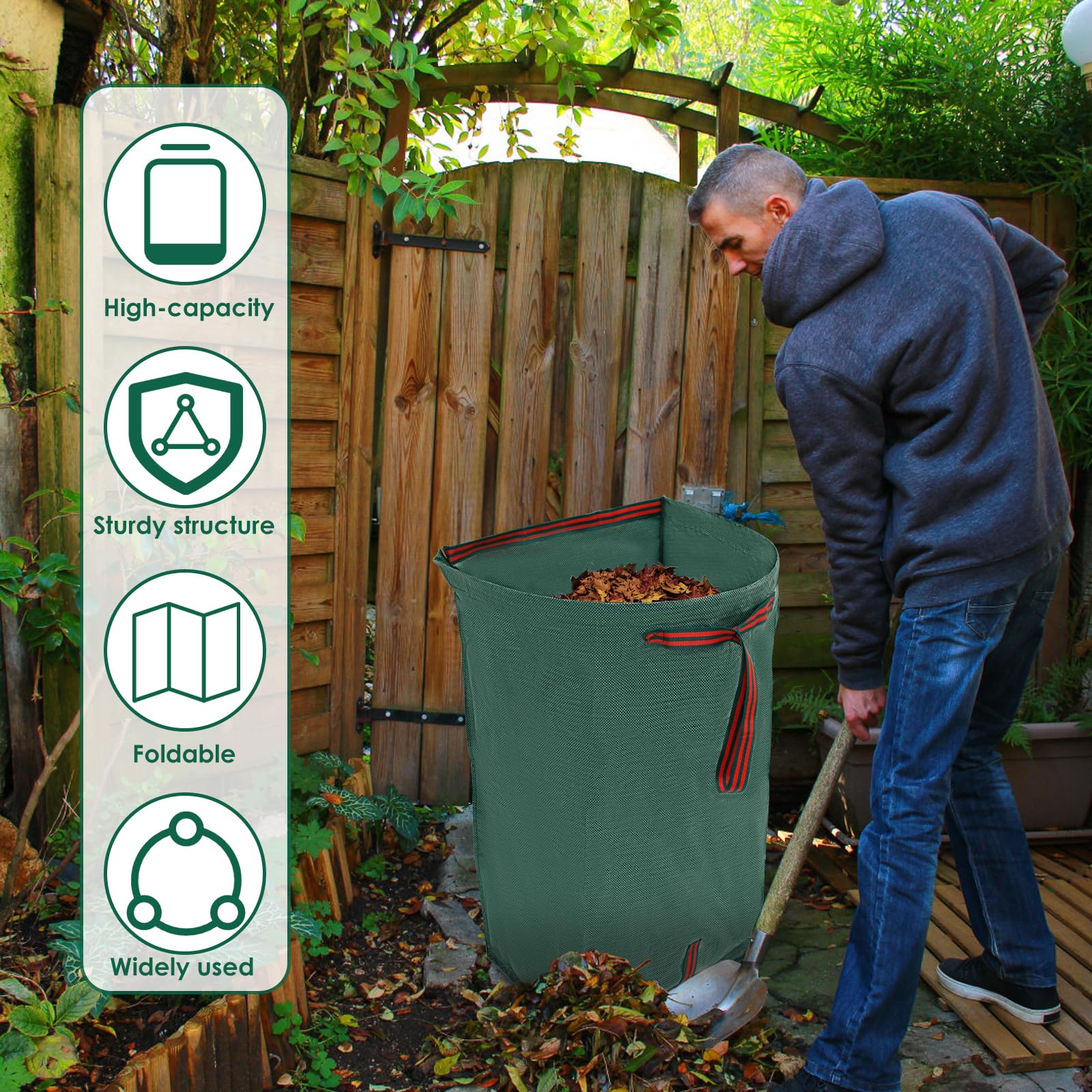 2 Pcs Semi Circular Leaf Dustpan Bags, PP Yard Leaf Dustpan Waste Bags, 270L Large Capacity Dustpan Type Yard Bag, Standing Yard Leaf Waste Bag, Foldable Gardens Leaf Waste Bag Parties Laundry Camping