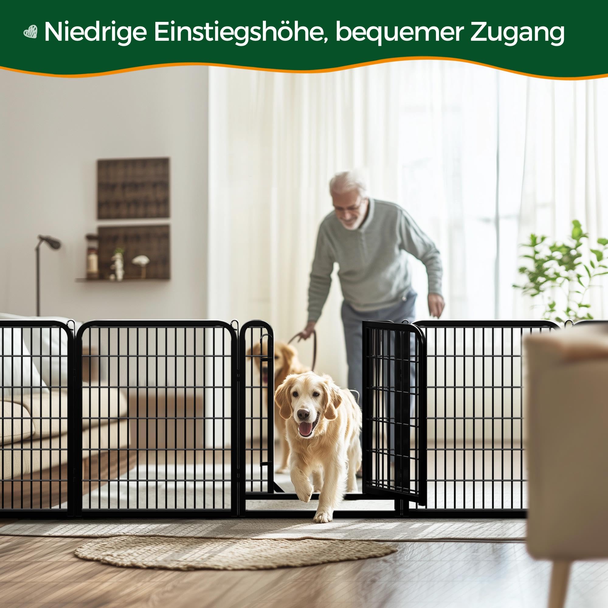 Yaheetech Caño para Cachorros de 80 cm de Alto, 8 Piezas, Plegable, cercado Libre, Bloqueo automático, Parque para Cachorros para Perros, Gatos, Conejos, Montaje sin Herramientas