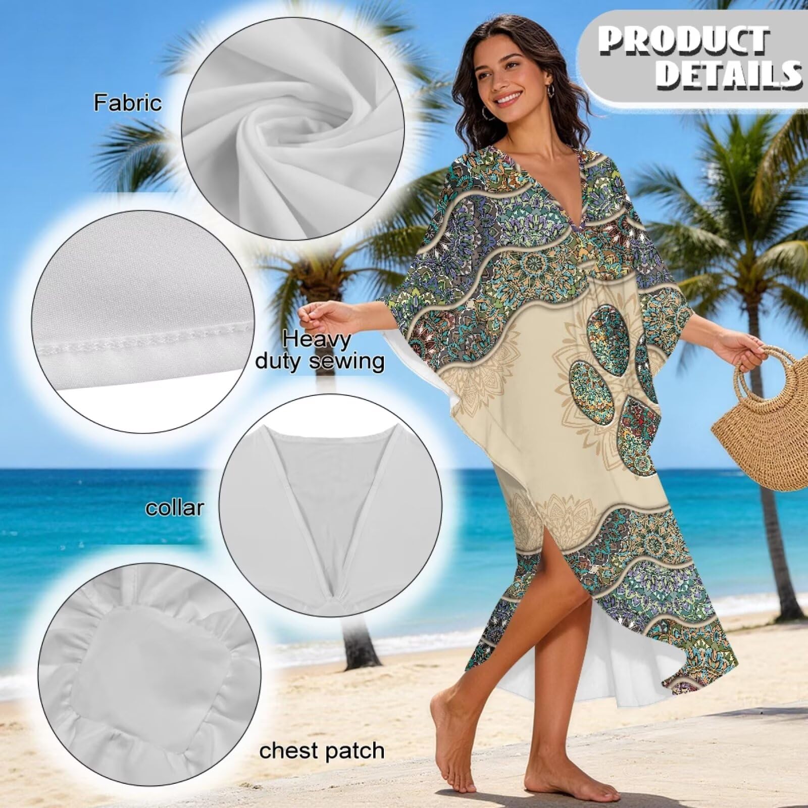 Caftano estivo da donna, con scollo a V, maxi abito da spiaggia da donna con maniche a pipistrello, abbigliamento da resort