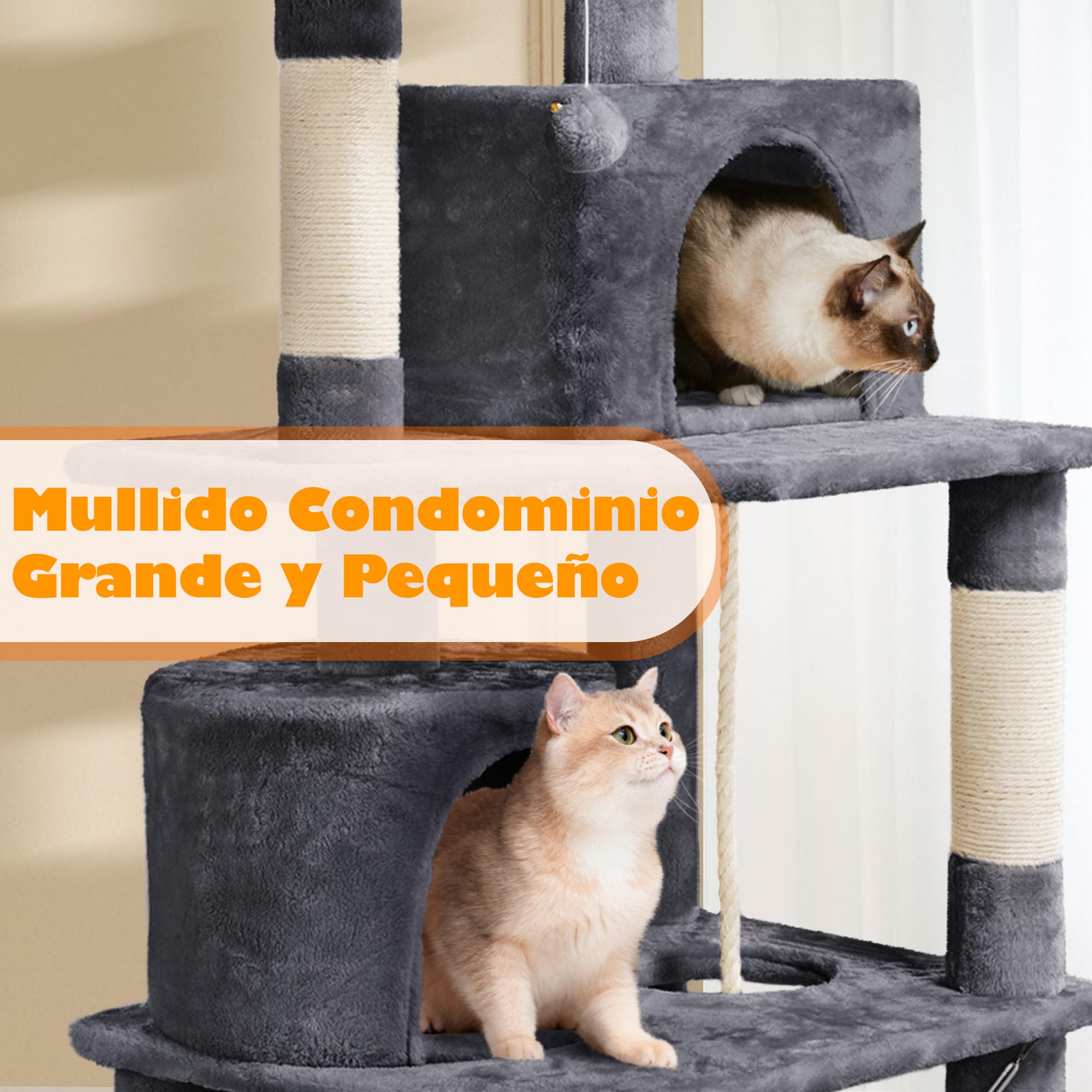 Yaheetech Rascador para Gatos de 158 cm Grande Arbol para Gatos Adultos Torre de Gatos Casita Juego para Mascota Gris Oscuro