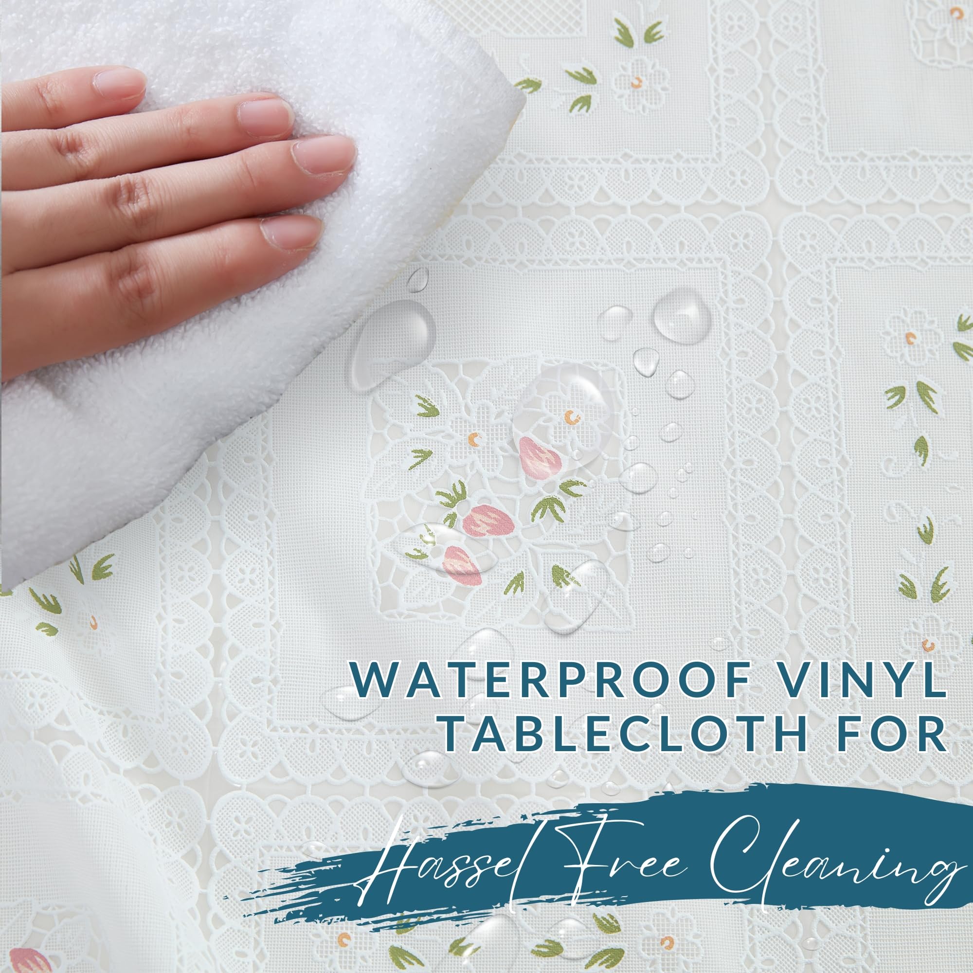 Elrene Home Fashions Vinyl-Stoff mit floraler Spitze, 2,7 m Schnitt, schützende Tischdecke für ESS- und Küchentische, Dekoration oder Bastelarbeiten, Weiß, 137,2 x 274,3 cm