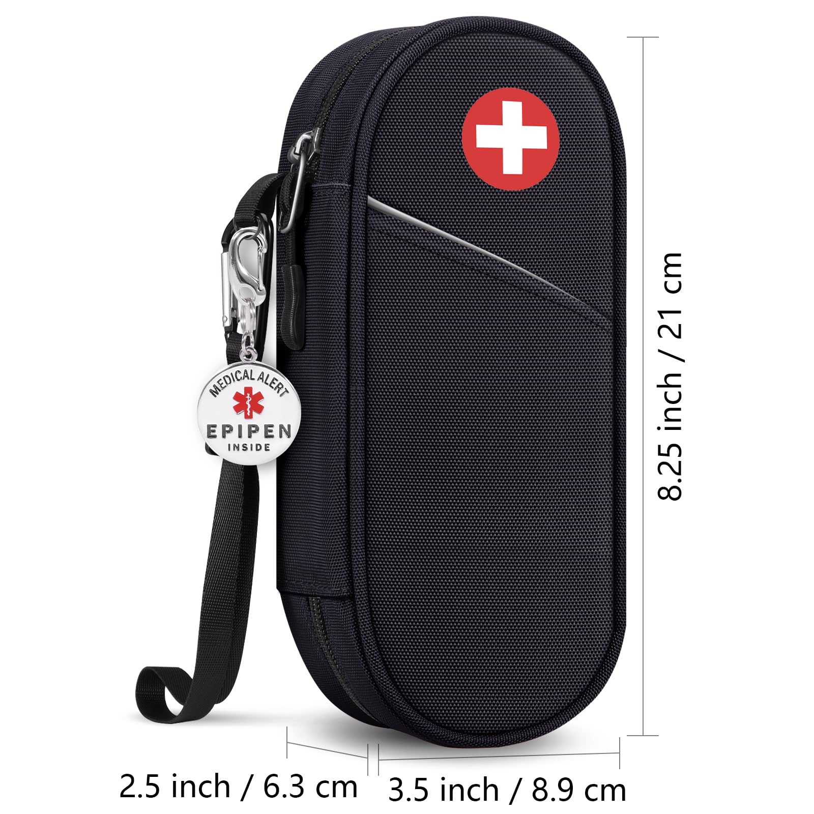 SITHON Sac à Médicaments avec EPIPEN Inside Étiquette d'alerte, Vide Trousse à Pharmacie Organisateur de médicaments Isotherme Portable pour 2 EpiPen pour Voyage l'extérieur (Noir)