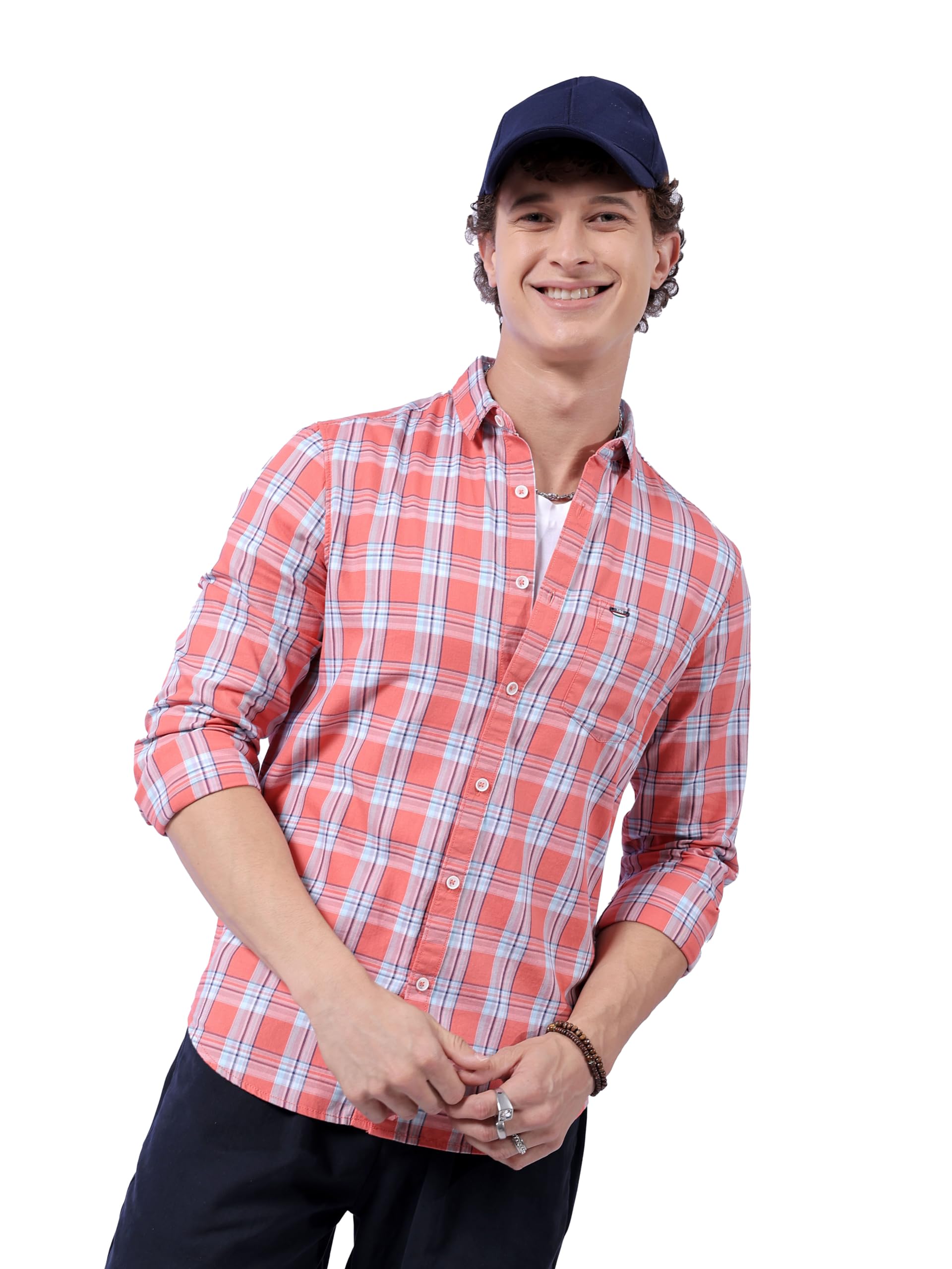 the indian garage co Men Slim Fit Checkered Full Sleeves Cutaway Collar Casual Shirt-picture-12