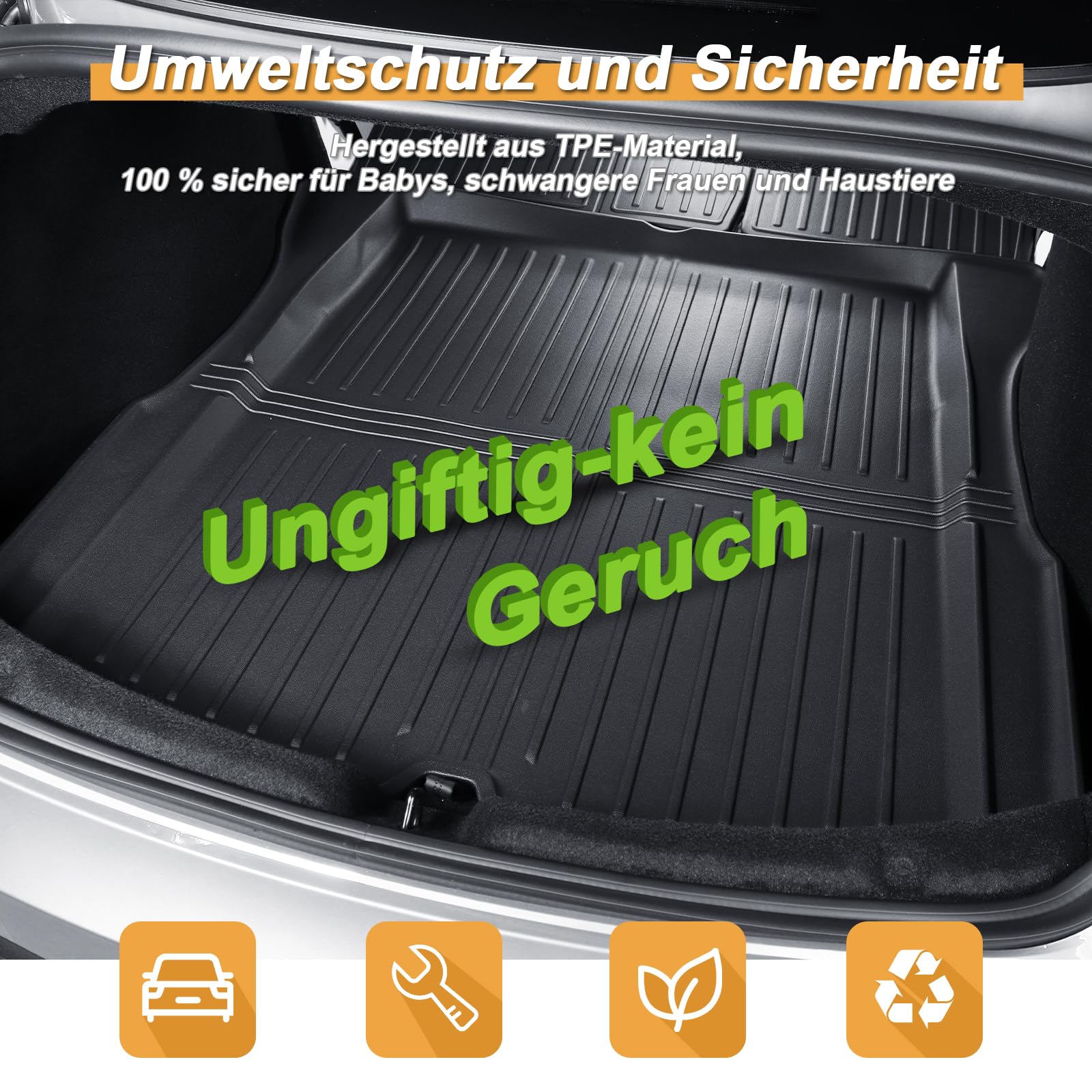 ECOZEN Vasca Baule per Tesla Model 3 2024 2026 3D Specifica In TPE Proteggi Bagagliaio auto, Model 3 Tappetino del bagagliaio, con bordino rialzato, resistente impermeabile per tutte le stagioni