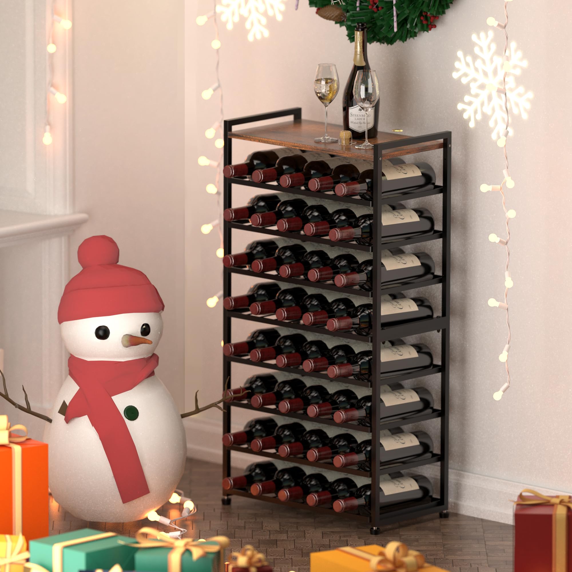 Estante de vino para 40 botellas, 8 niveles, metal, soporte de exhibición para cocina y bar