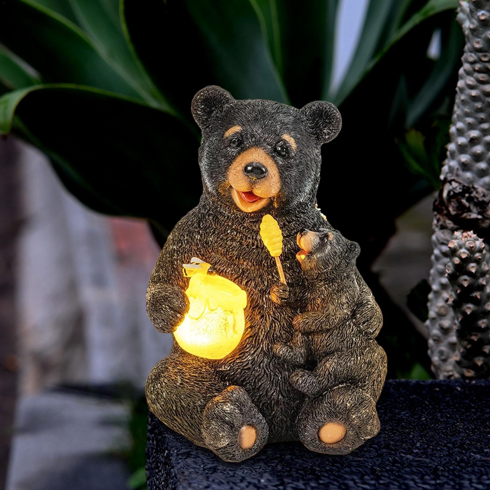Estatua De Oso Con Farolillo Solar - Decoración De Jardín, Resistente Al Agua, Luz LED Automática, Resina Pintada A Mano, 20x12x10 Cm