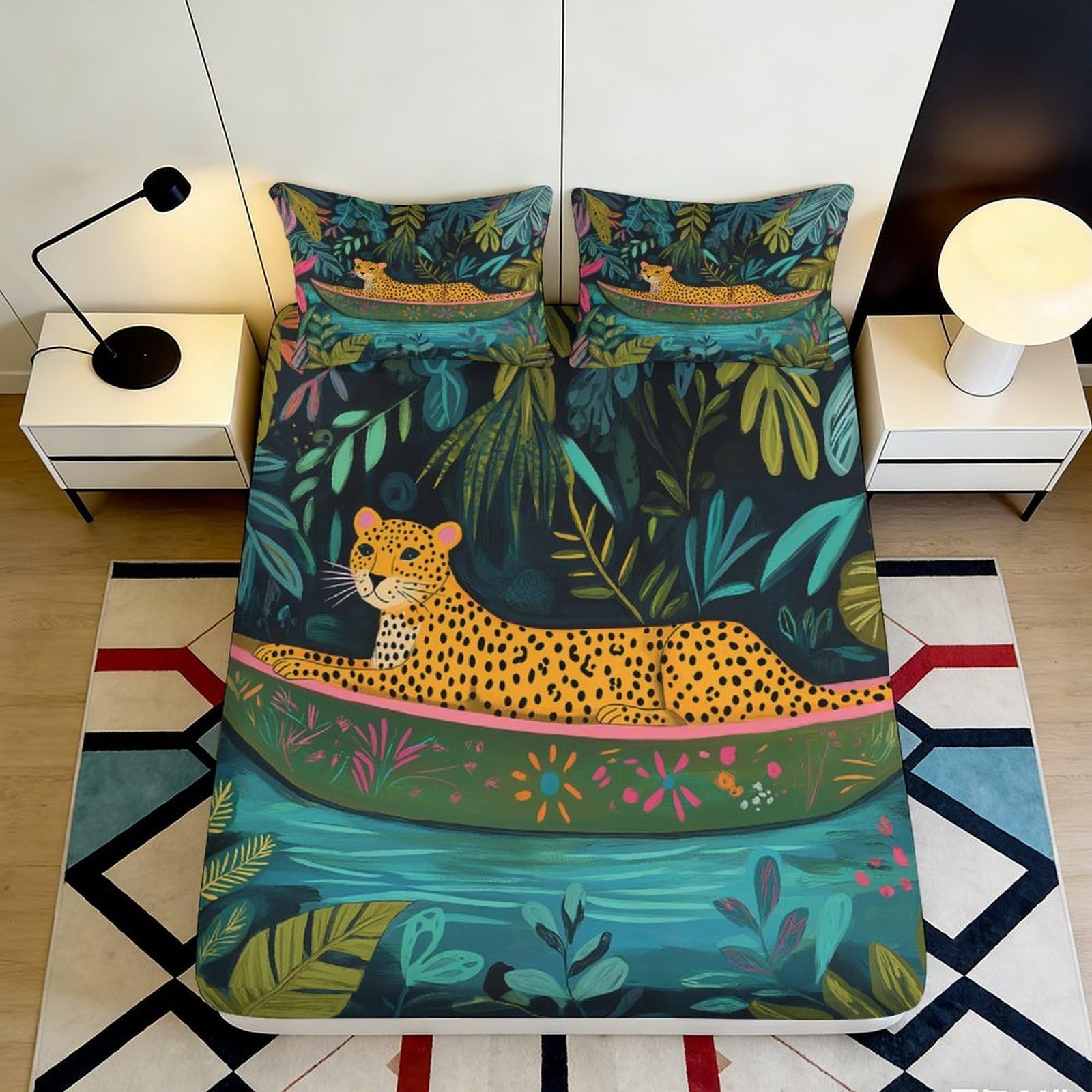 Pnayamiorkfel Style-8 3D Printed Jungle Leopard Fitted Sheet Microfiber Soft Breathable River Forest Bed Cover For Bedroom Guest Room Decor 90X200x25cm