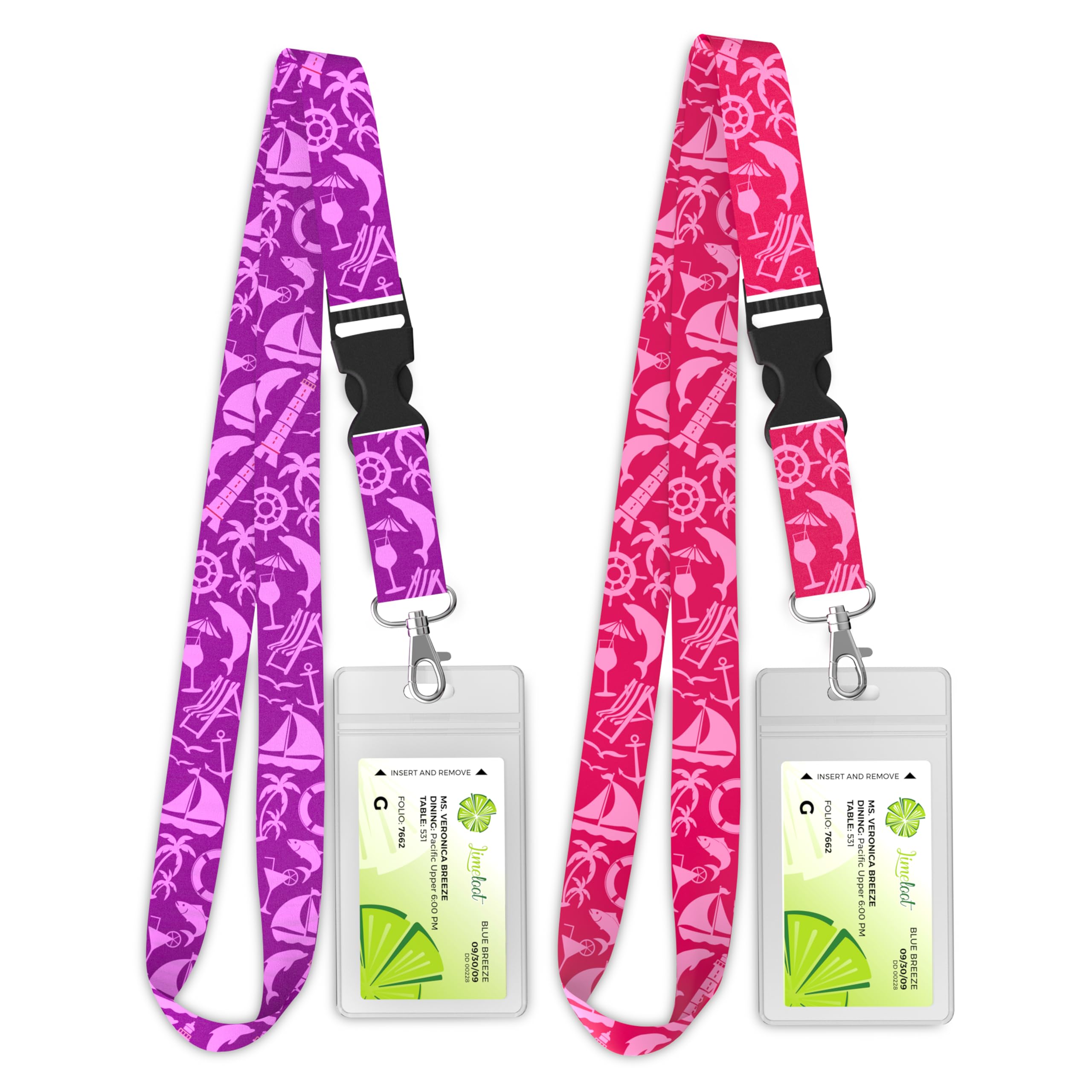 Limeloot 2-Pack Cruise Lanyard for Ship Cards | Silky Soft Cruise Ship Lanyard with Quick Release Buckle and Waterproof Cruise Card Holder | Purple