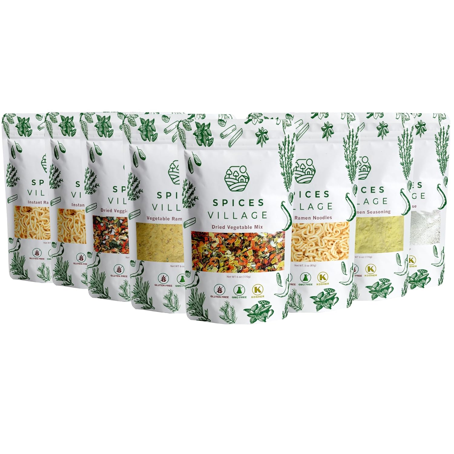 Spices Village Ramen Party Box – 3 Pack Noodles, 2 Pack Dried Vegetable Mixes & 3 Flavored Soup Bases – Chicken, Beef & Vegetable – Gourmet DIY Ramen Kit – Perfect for Gifts & Family Nights