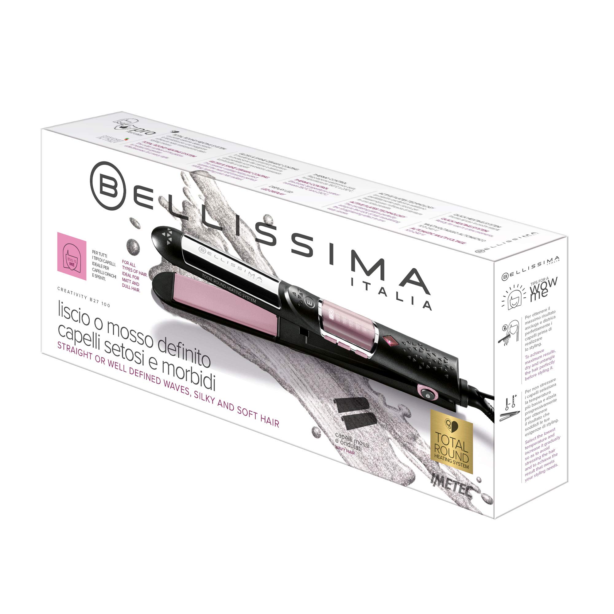 Bellissima Imetec Creativity B27 100 Piastra Per Capelli Con Rivestimento In Ceramica E Controllo Della Temperatura, Temperatura regolabile 150°C / 230°C