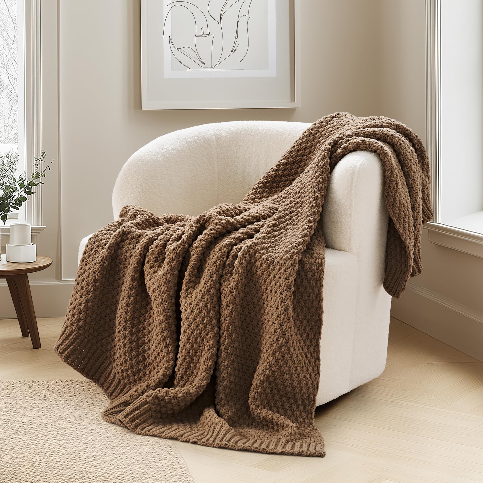 EVERGRACEHOME Chunky Chenille Moss Stitch Throw