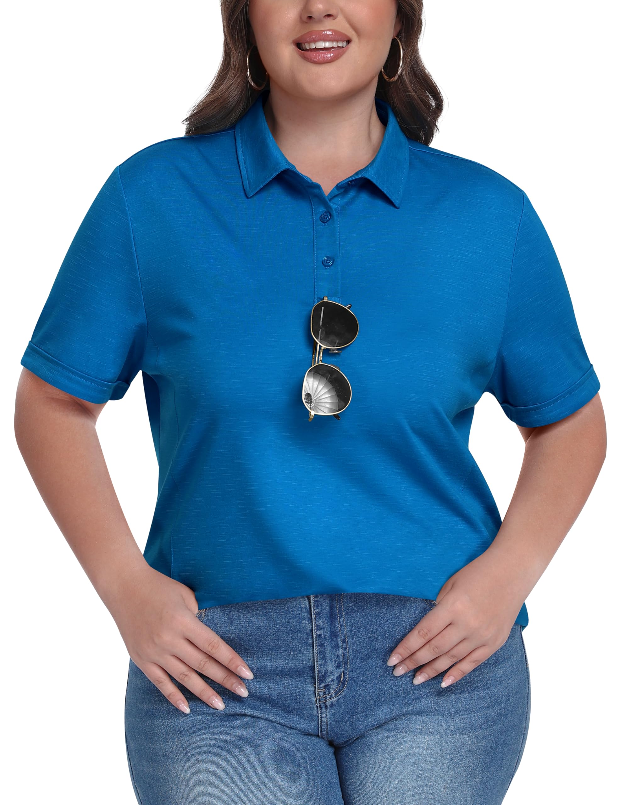 MoFiz Women's Plus Size Golf Polo Shirts Collared Short Sleeve Golf Shirts Casual Athletic Tennis Workout Tops — view 10