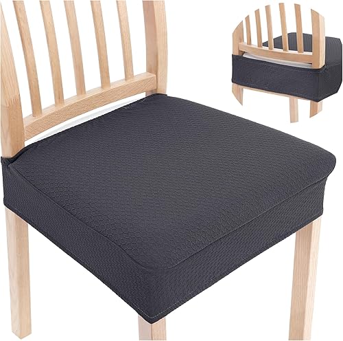 smiry Stretch Jacquard Seat Covers for Dining Room Chairs Set of 6, Removable Washable Chair Seat Protector Slipcovers, No Rear Covers, Dark Grey