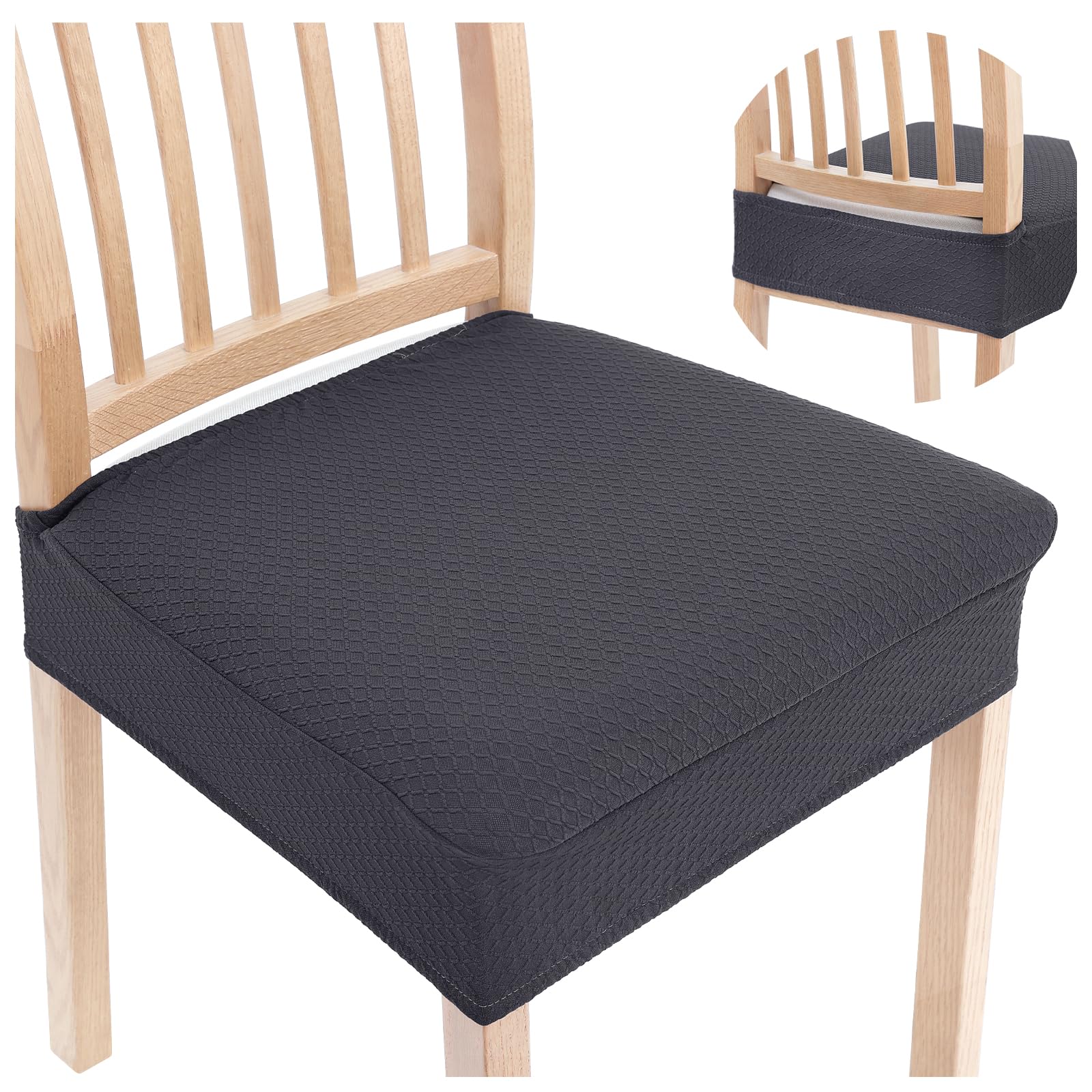 Smiry Stretch Jacquard Seat Covers for Dining Room Chairs Set of 6, Removable Washable Chair Seat Protector Slipcovers, No Rear Covers, Dark Grey