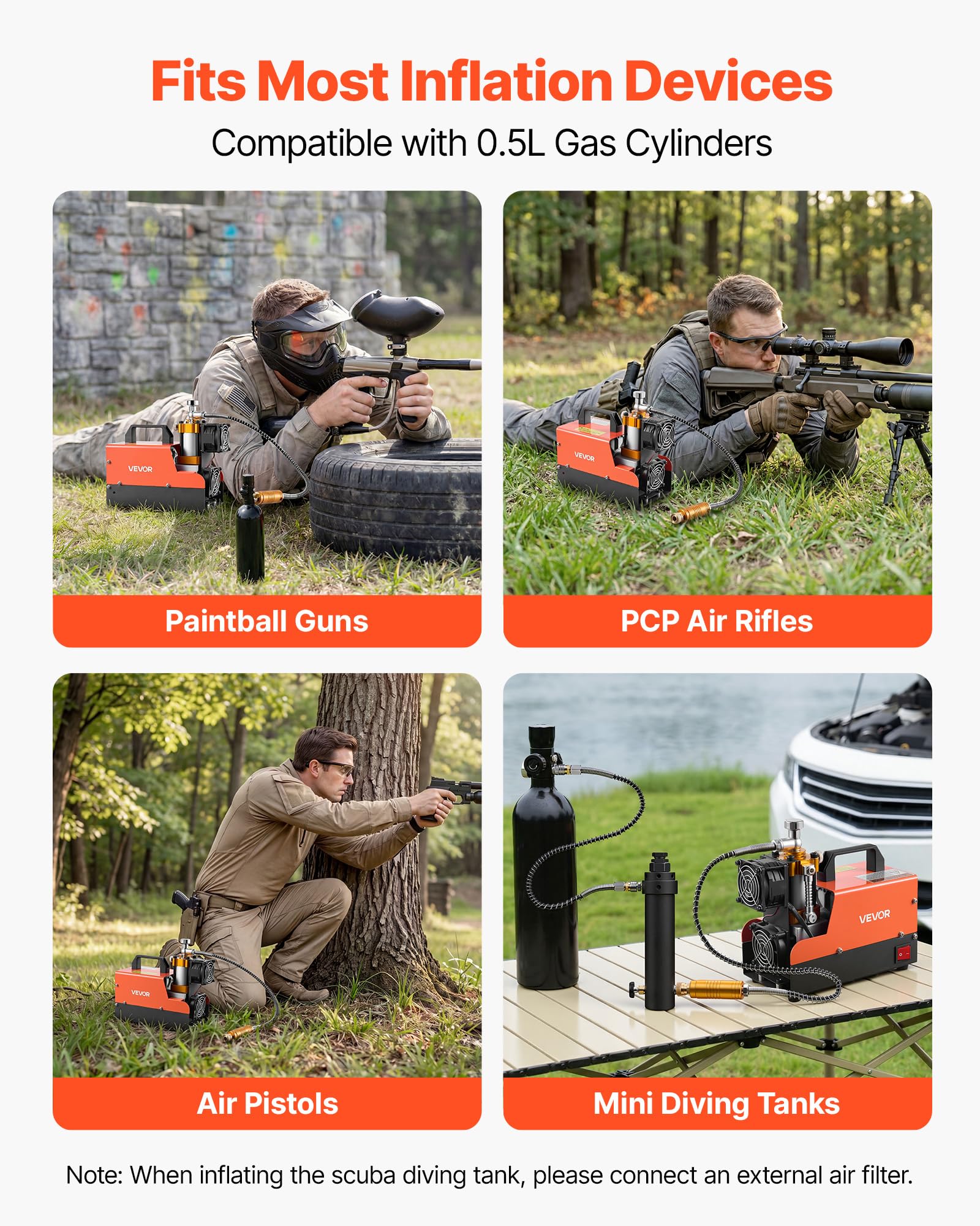VEVOR Compresor de Aire Comprimido PCP 250 W Compresor Portátil 30 MPa