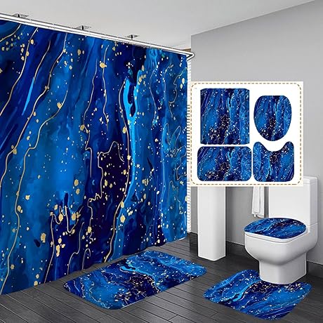 Mesmerizing Blue Bathroom Curtain Set