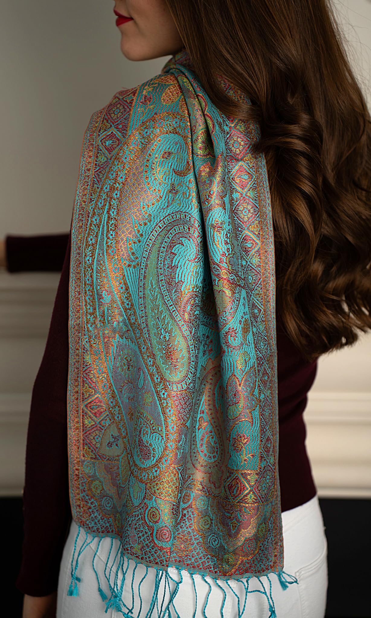 Sciarpa di seta multicolore metallizzata Paisley, sciarpa leggera, sciarpa da donna, regalo per lei, sciarpa a spalla, regalo di compleanno, sciarpa primaverile, sciarpa estiva, Multicolore,