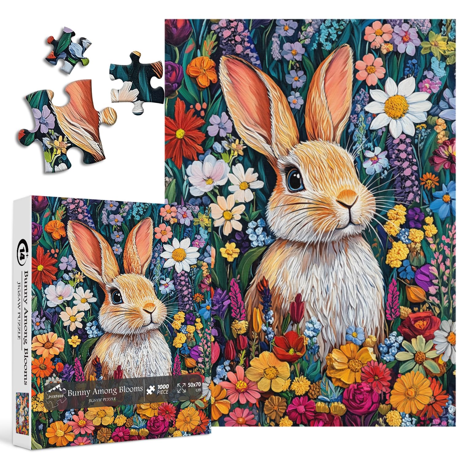 PICKFORU Puzzles de lapin pour adultes, puzzle de fleurs de printemps 1000 pièces, puzzle coloré de Pâques comme décoration murale de fleur