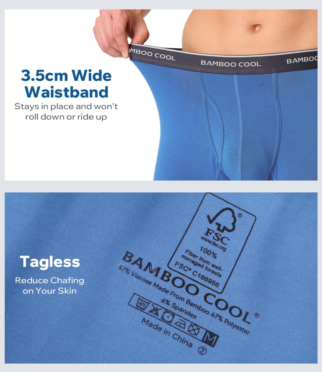 BAMBOO COOL Men's Ultra-Soft Breathable Boxer Briefs 3-Pack - Moisture Wicking Underwear | Comfort Fit, Tagless - Image 2