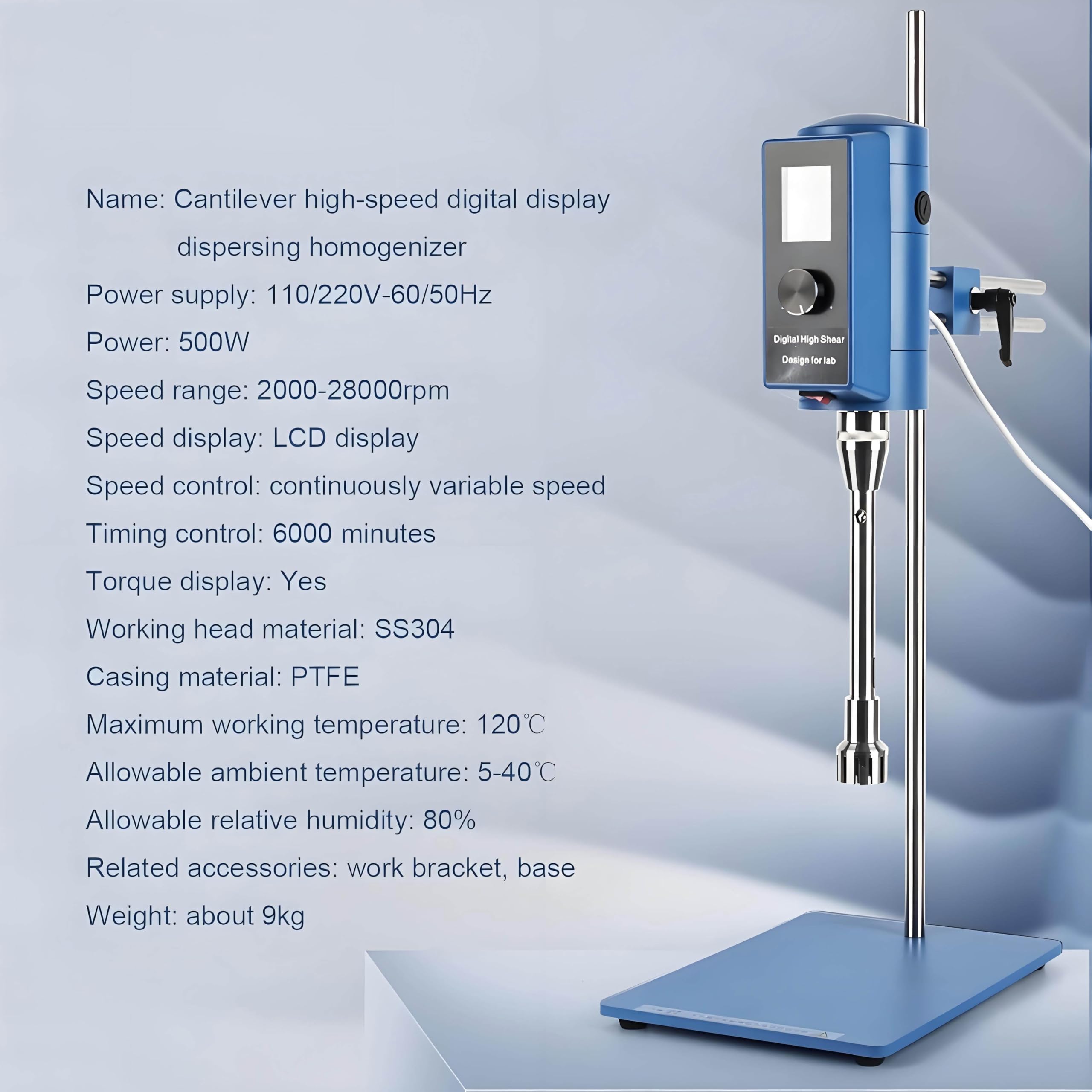 Mezclador de hélice de laboratorio eléctrico digital, 200-28000 RPM, 50-10000 ml, temporizador de 6000 minutos, pantalla digital, perfecto para investigación y experimentos