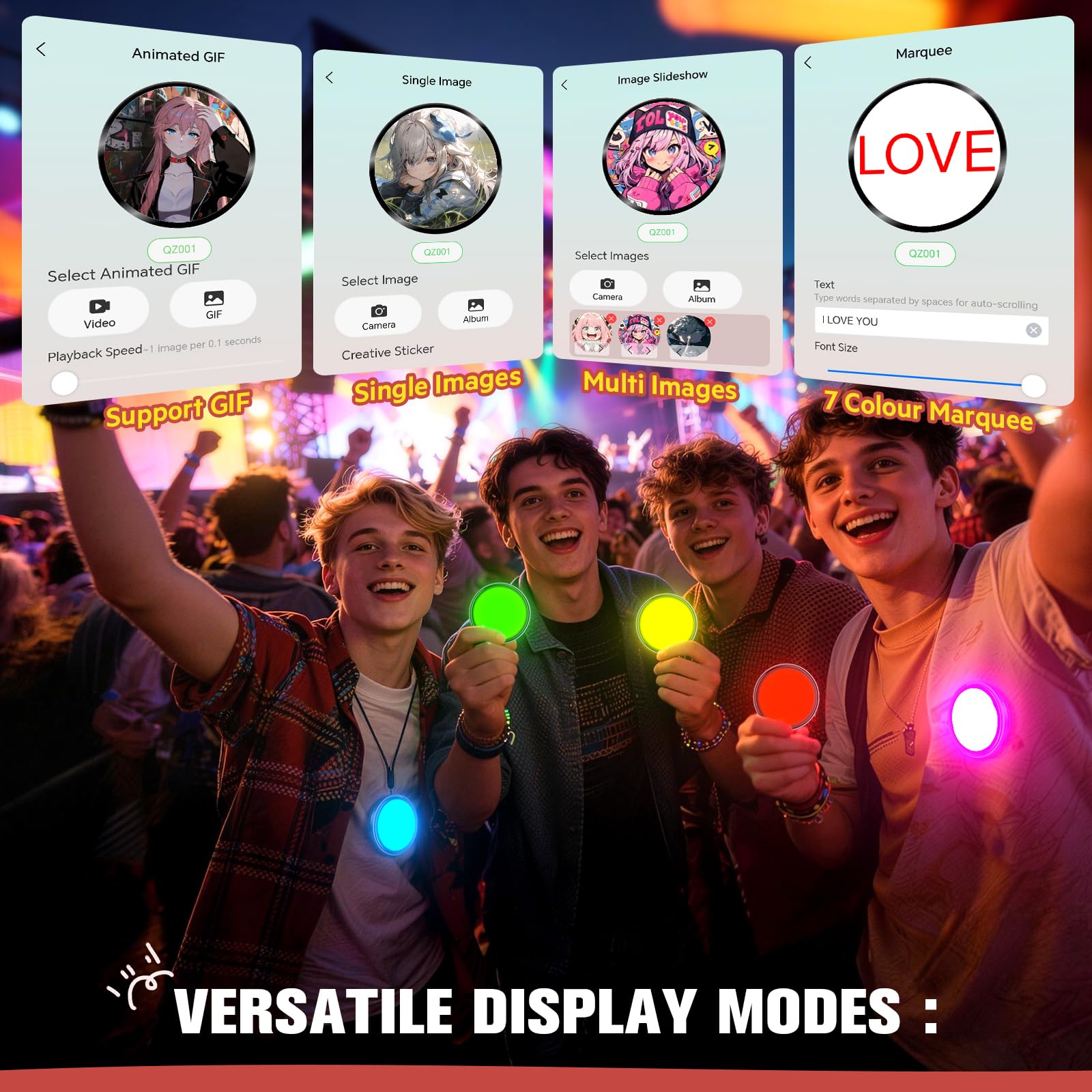 Digital Pin, Digital Badge with Touch Screen LED Display, Customizable Anime Style Wearable, Smart Button for FIFA World Cup Footbal Party, Cosplay, Fandoms（For <8MB MP4, Multi/Single Imgs, Marquee） - 4