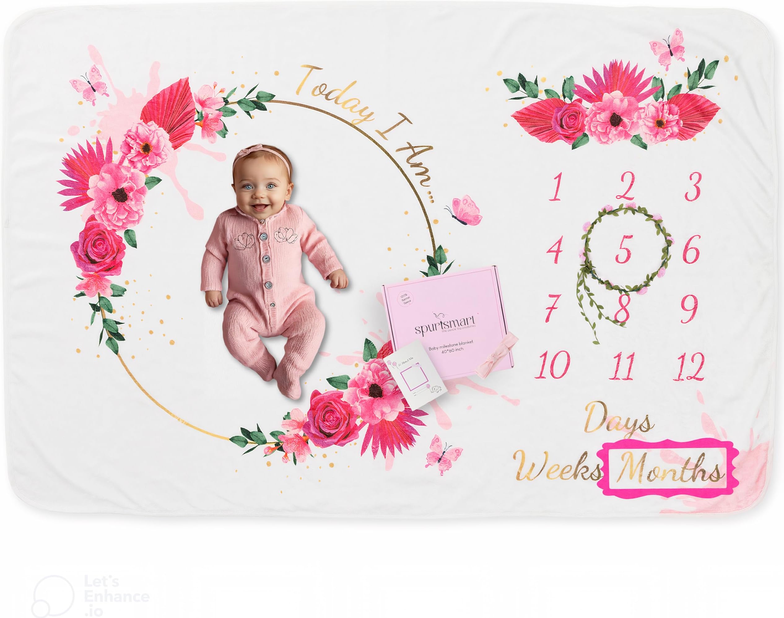 Baby Monthly Milestone Blanket for Girl, 59"x39" Super Soft