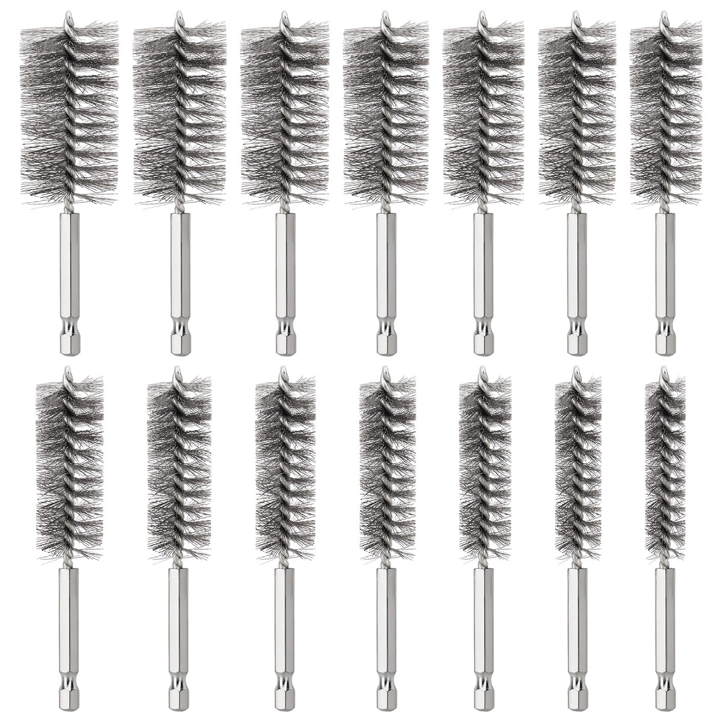 Wire Brush for Drill：14 Pcs Stainless Steel Wire Bore Brushes,Wire Brushes for Cleaning,8-25mm Stainless Steel Cylindrical Brush with Hex Shank for Power Drill Washing Polishing Tools