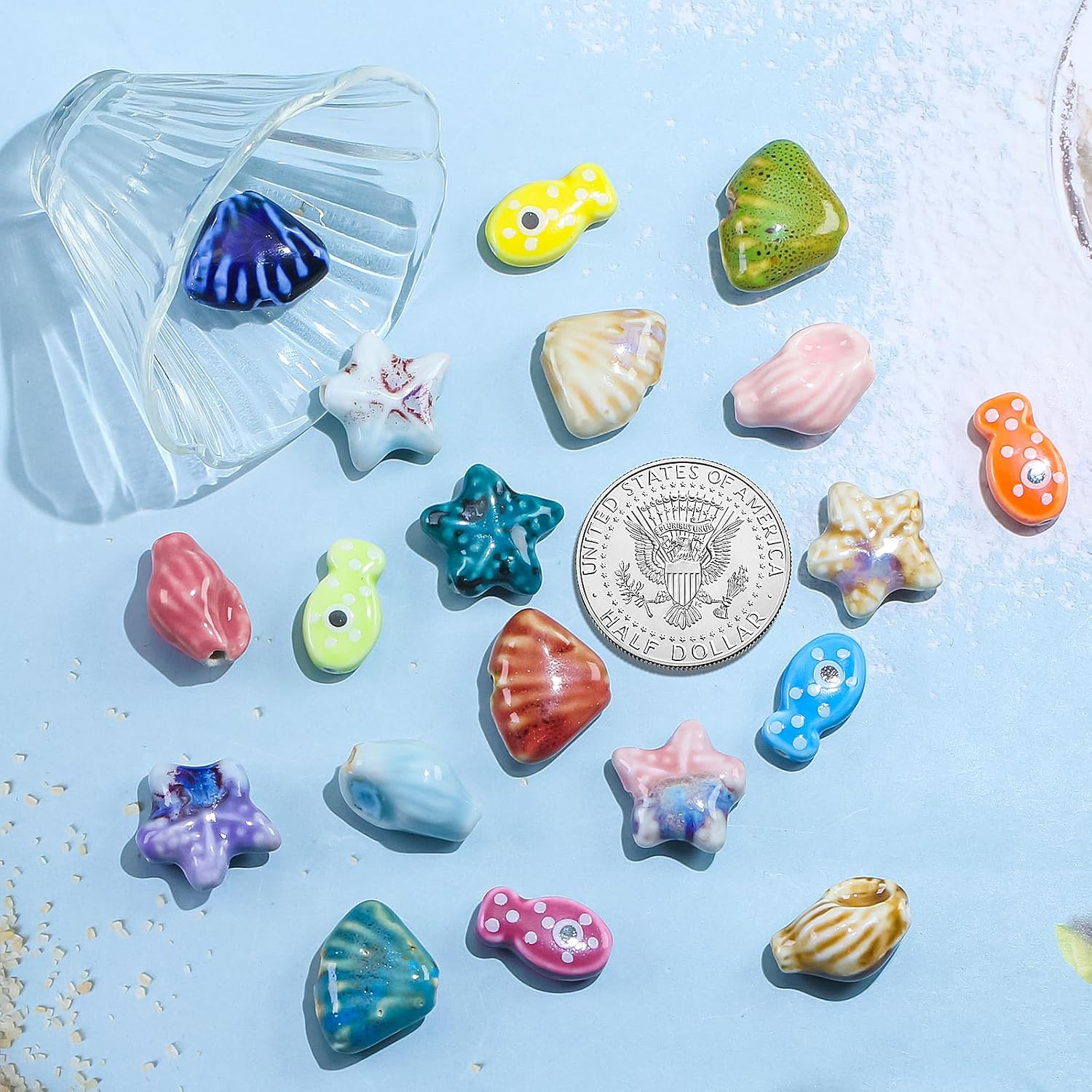 50pcs Assorted Ceramic Ocean Sea Shell Beads for Jewelry Making, Porcelain Summer Fish Beads for Crafts Bracelets Necklace Making (Mixed Colors 50pcs) - Image 5