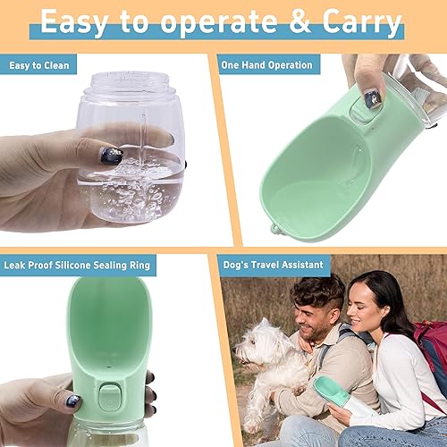 Miniatura 5 de Botella de agua portátil para perro con cuenco, a prueba de fugas, conveniente para caminar, senderismo y campamento (verde, 19 onzas)