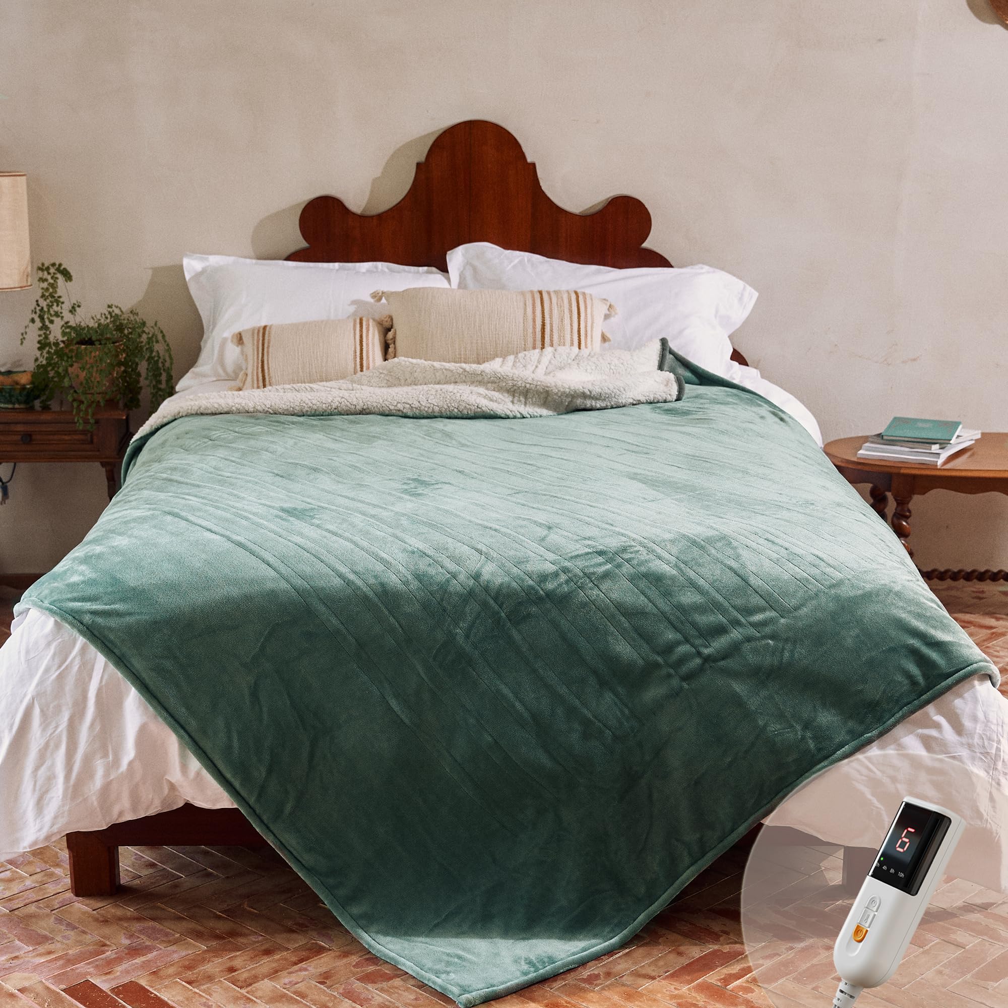 GOTCOZY Heated Blanket - Full Size Electric Blanket with 6 Heating Levels & 10 Hour Auto Off, ETL Certified (72x84 Inch Green)