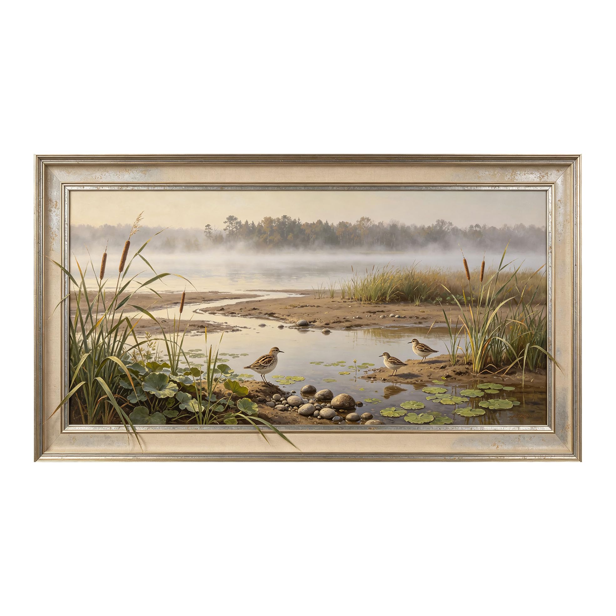 Yzpallescene 3D Framed Wall Art 50cm×100cm Mist Lake Seascape Watercolor Impressionist Panoramic Large Size SelfAdhesive Removable Wall Decor Prints Artwork for Living Room Bedroom Office