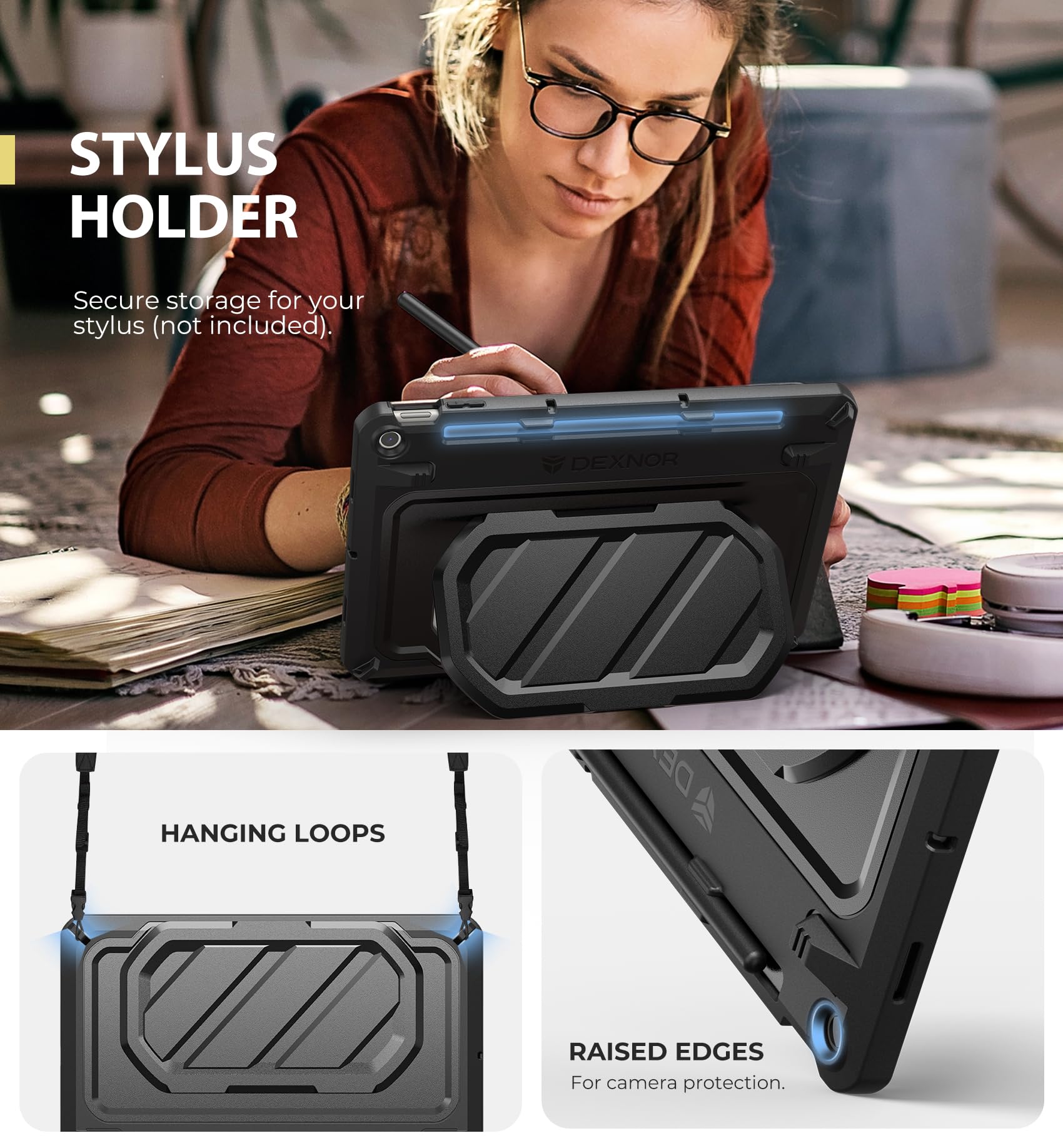 Dexnor Case for Google Pixel Tablet 11 Inch 2023 Release, [Built-in PET Screen Protector & Multi-Angle Kickstand] Heavy Duty Shockproof Full Body Cover, Compatible with Charging Speaker Dock - Black