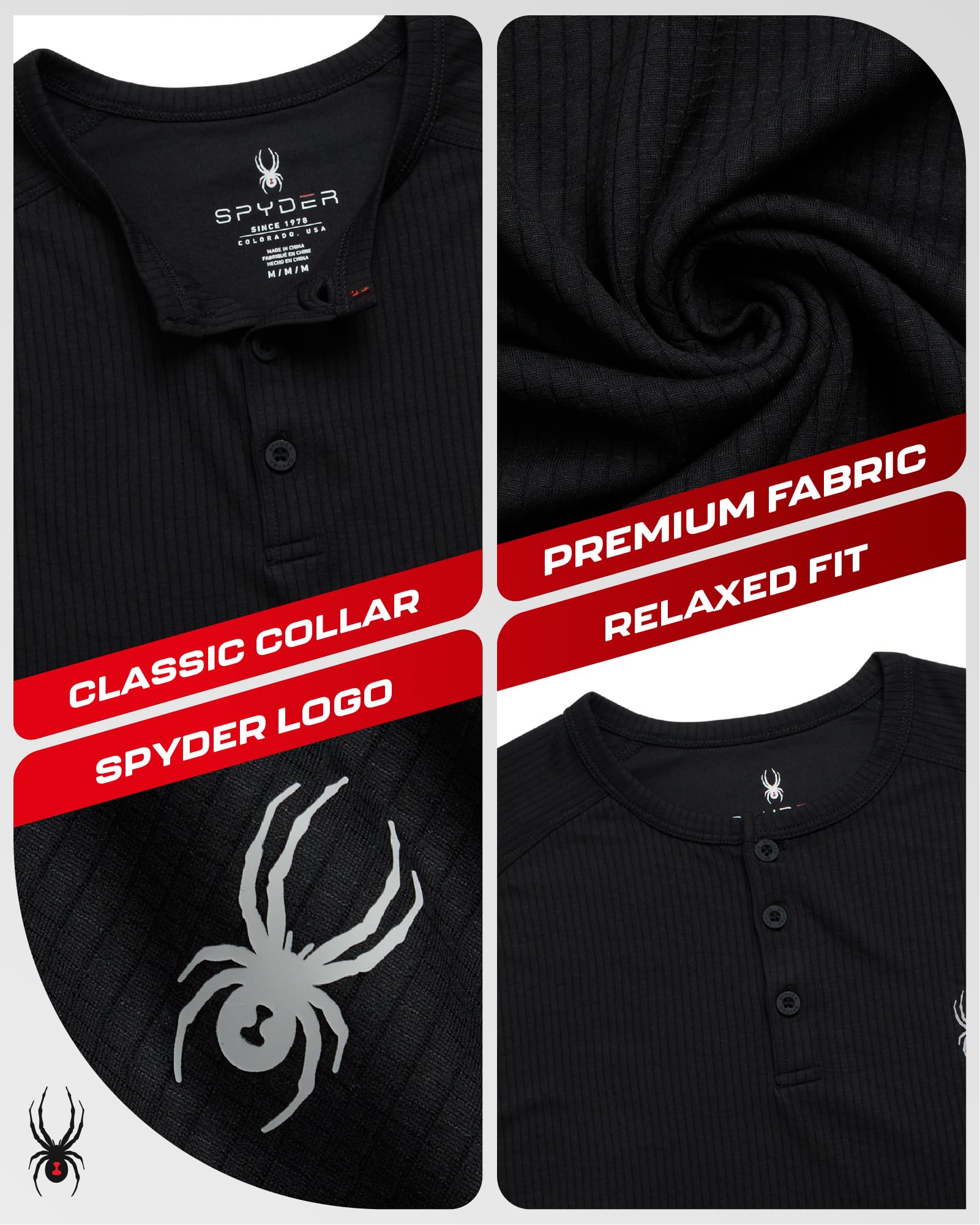 Spyder Męska koszulka henley, lekka, szybkoschnąca, odprowadzająca wilgoć, sportowa koszulka z krótkim rękawem