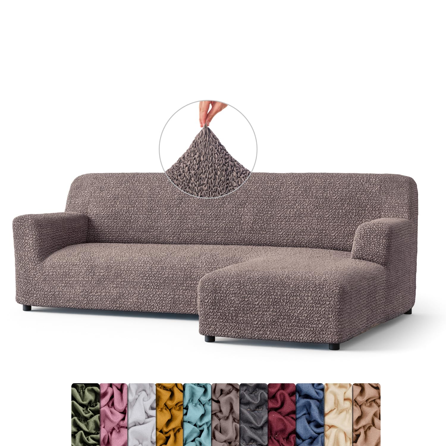Menotti L Shape Sofa Cover - Sectional Covers - Chaise Lounge Couch Cover - Soft Polyester Fabric Slipcovers - 1-piece Form Fit Stretch Furniture Slipcover - Microfibre - Choco (L-Shape Right)