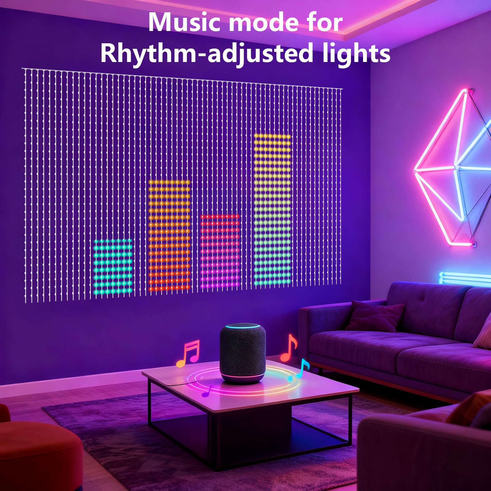 kurtyna świetlna, 2x2m, 400 diod LED, RGBW z świecącymi wiciuszkami, połączenie Bluetooth, DIY kurtyna świetlna, inteligentna kurtyna LED, 210 trybów dla salonu, sypialni, imprez i wydarzeń
