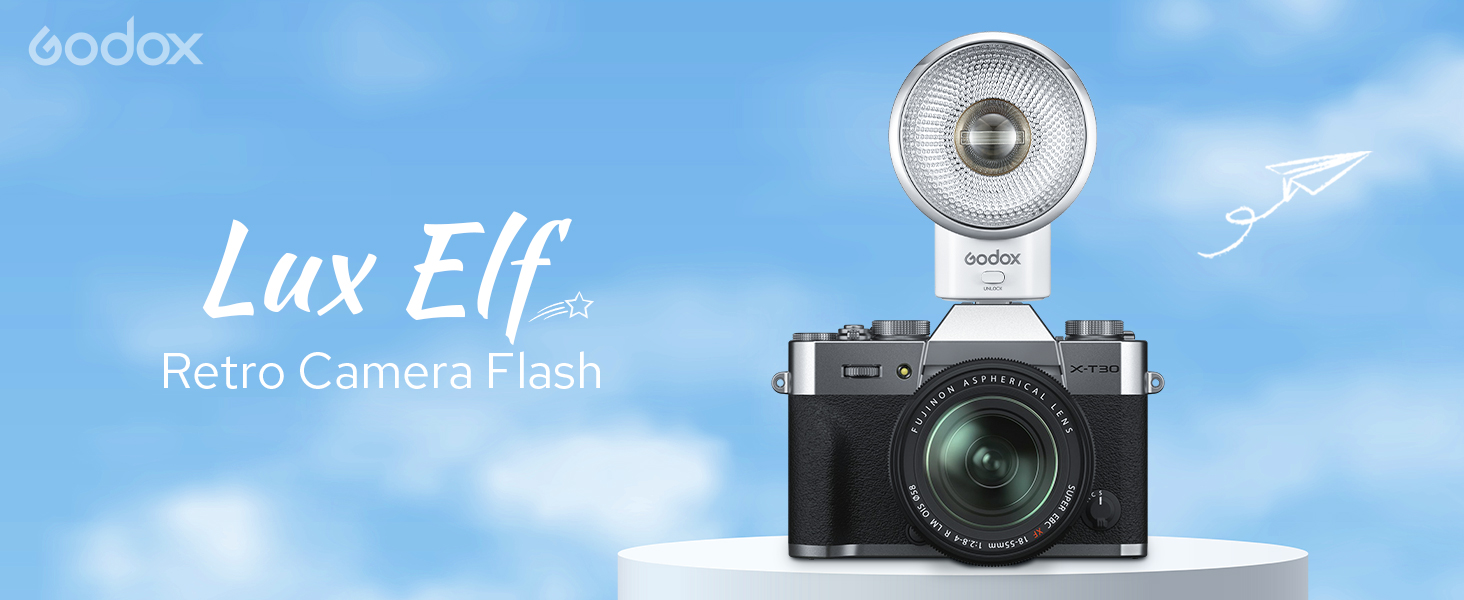 Godox Lux ELF Retro-Kamerablitz – GN6, 400 Blitze, 5 Leistungsstufen, Für Canon, Nikon, Sony, Fuji, Olympus