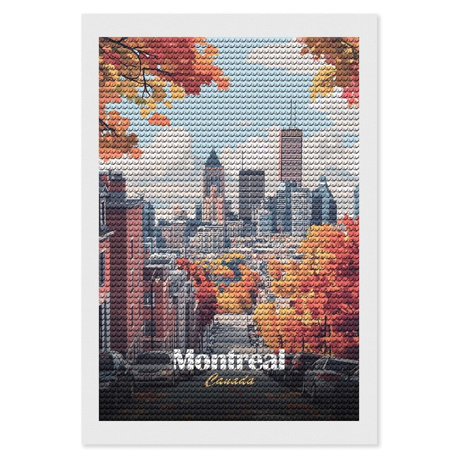 Junmoney Montreal Cityscape in Autumn Diamond Painting Set 8"x12", Sparkling Round Gems, Decorate Your Room, Fun Craft Experience, Modern Decor