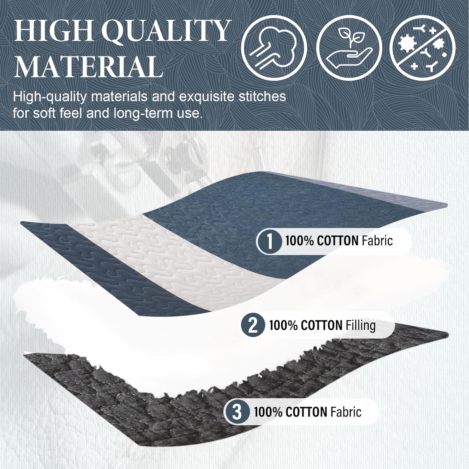 SahSahCasa Quilt Set King Size, 100% Cotton Quilt Bedding Set Bedspread, Striped Pattern Chic Lightweight Quilted Comforter for King Bed, White/Dark Blueish-Gray/Black, All Season, 3 Pieces - Image 5