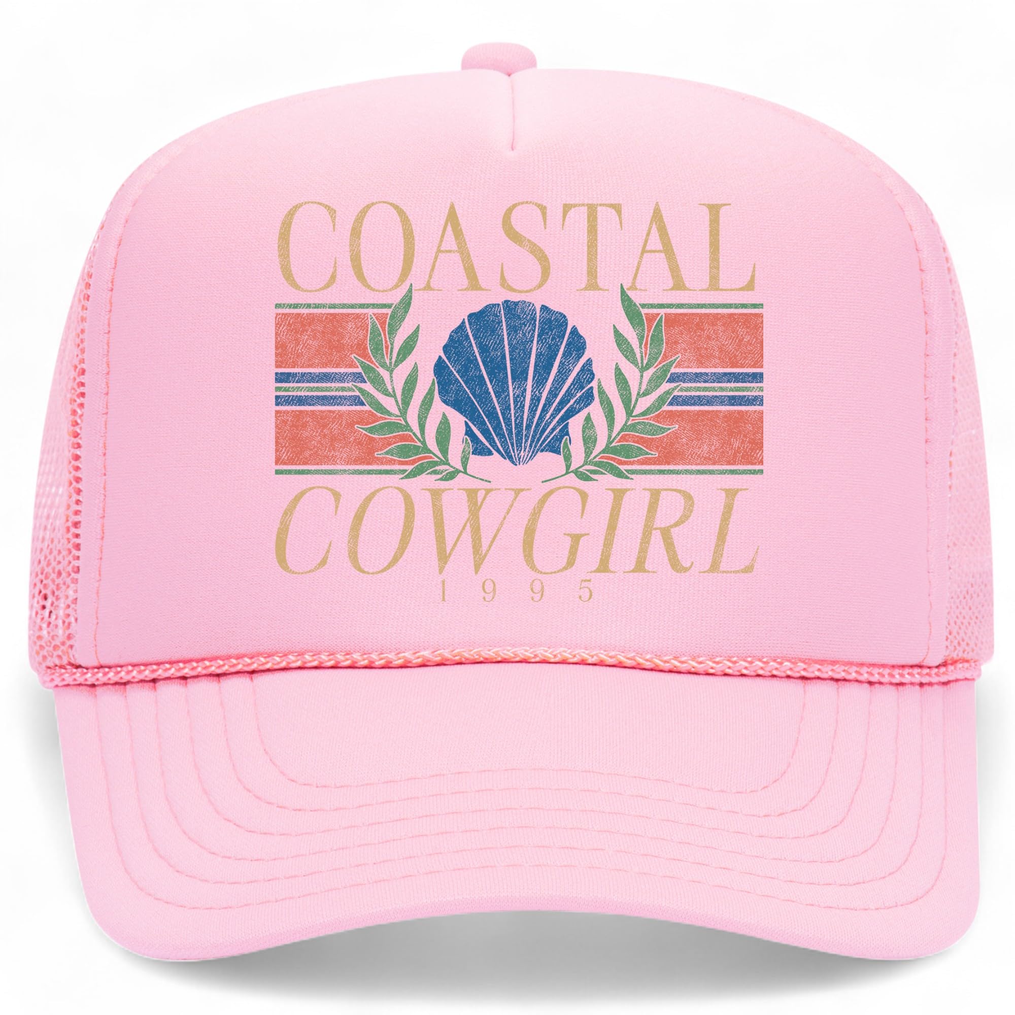 Coastal Cowgirl Trucker Hat | Beach Cowboy Cute Summer Western Country Vintage | Premium Foam Trucker Hat for Men & Women (US, Alpha, One Size, Pink)