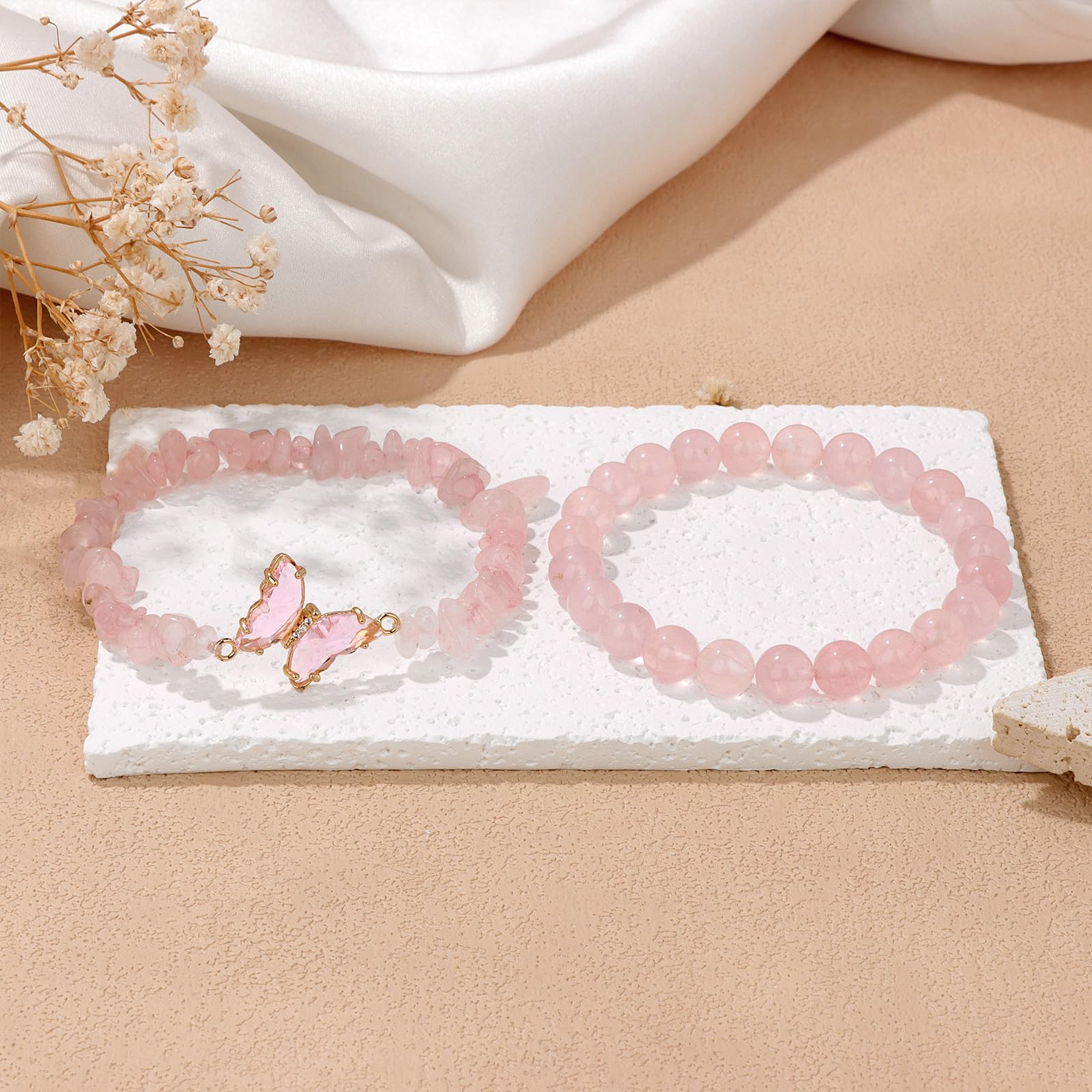 Braccialetto di Ametista per Donna, Braccialetti Anti-ansia con Perline di Ametista, ciondoli a Farfalla, Braccialetti a Strati di Pietre per Donna