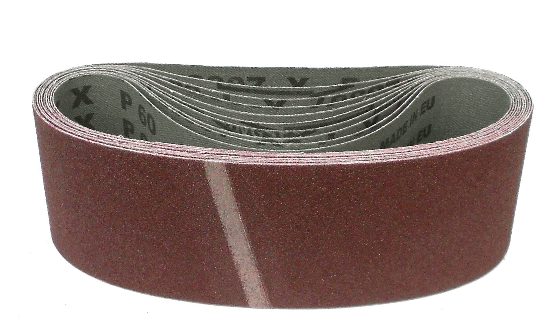 Schleifband LS307X – 75 x 533 mm – Körnung P120 – 10 Stück – für Holz & Metall – reißfeste halbflexible Gewebeunterlage – Profi-Schleifbänder für Handbandschleifer