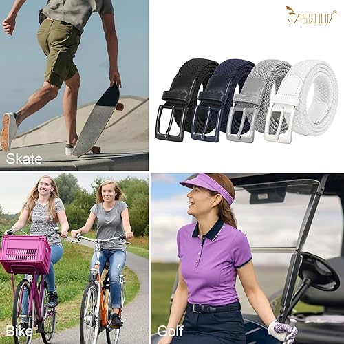 Miniatura 6 de JASGOOD Cinturón elástico tejido trenzado para mujer, cinturón casual de tela de golf para pantalones vaqueros