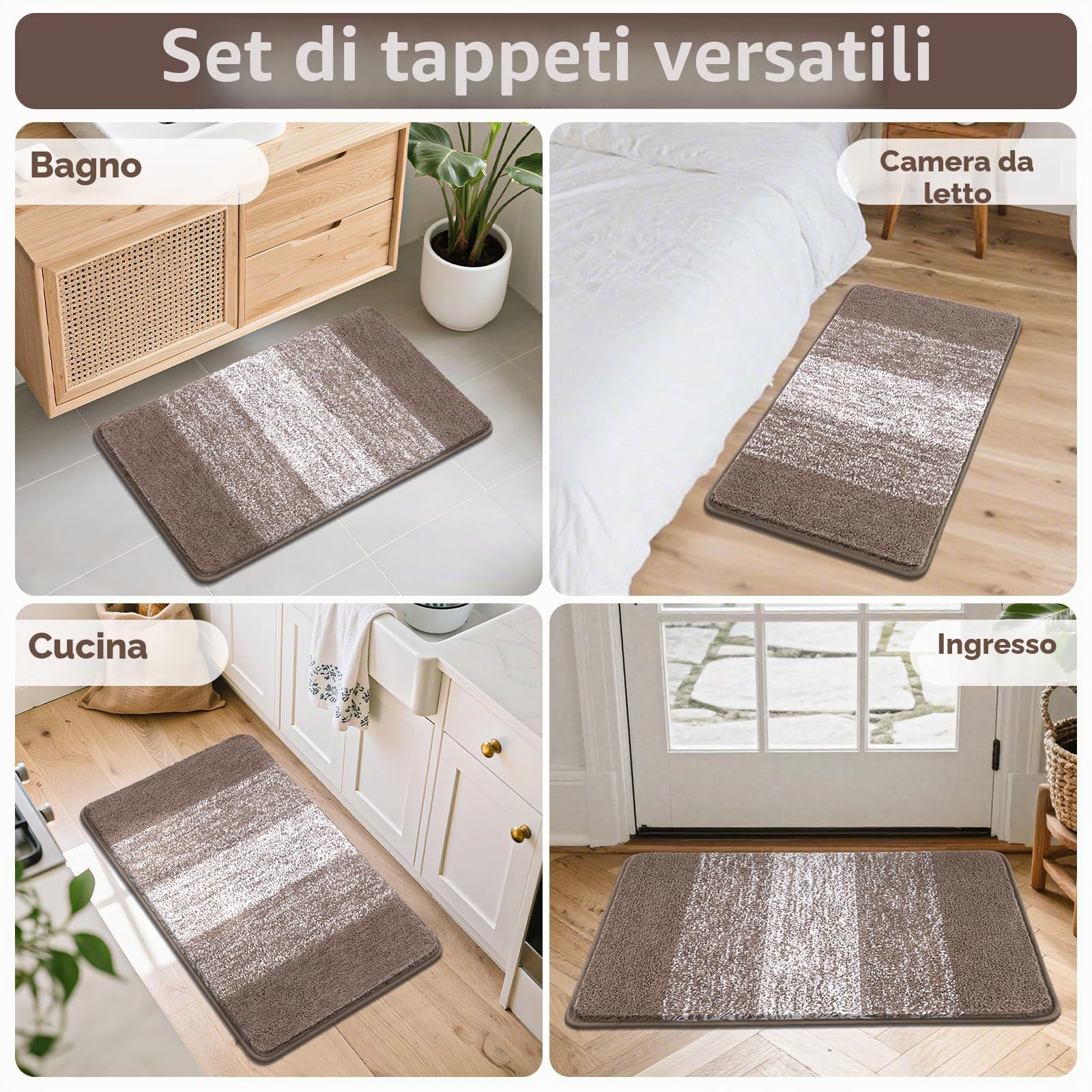 Bsmathom Set di 4 tappeti da bagno con copriwater, antiscivolo, assorbenti, in microfibra, lavabili in lavatrice, colore: caffè