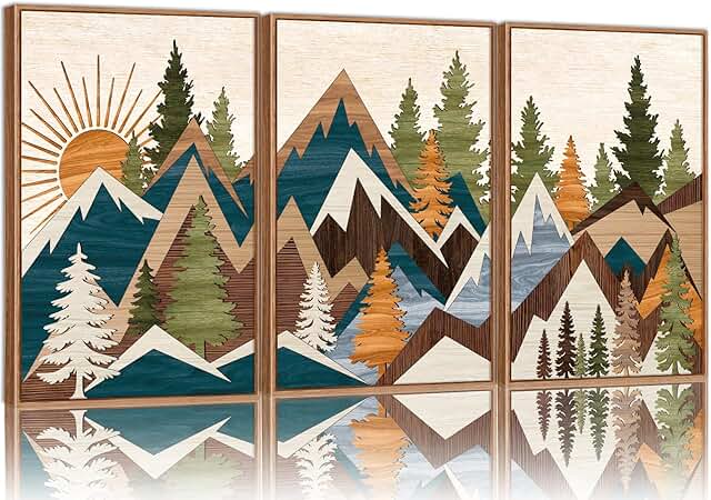 25 Home Decor Inspirations With Metal Sculptures For Art Lovers 28 Tinonedraw Large Metal Mountain Framed Canvas Wall Art of 3, Boho Rustic...