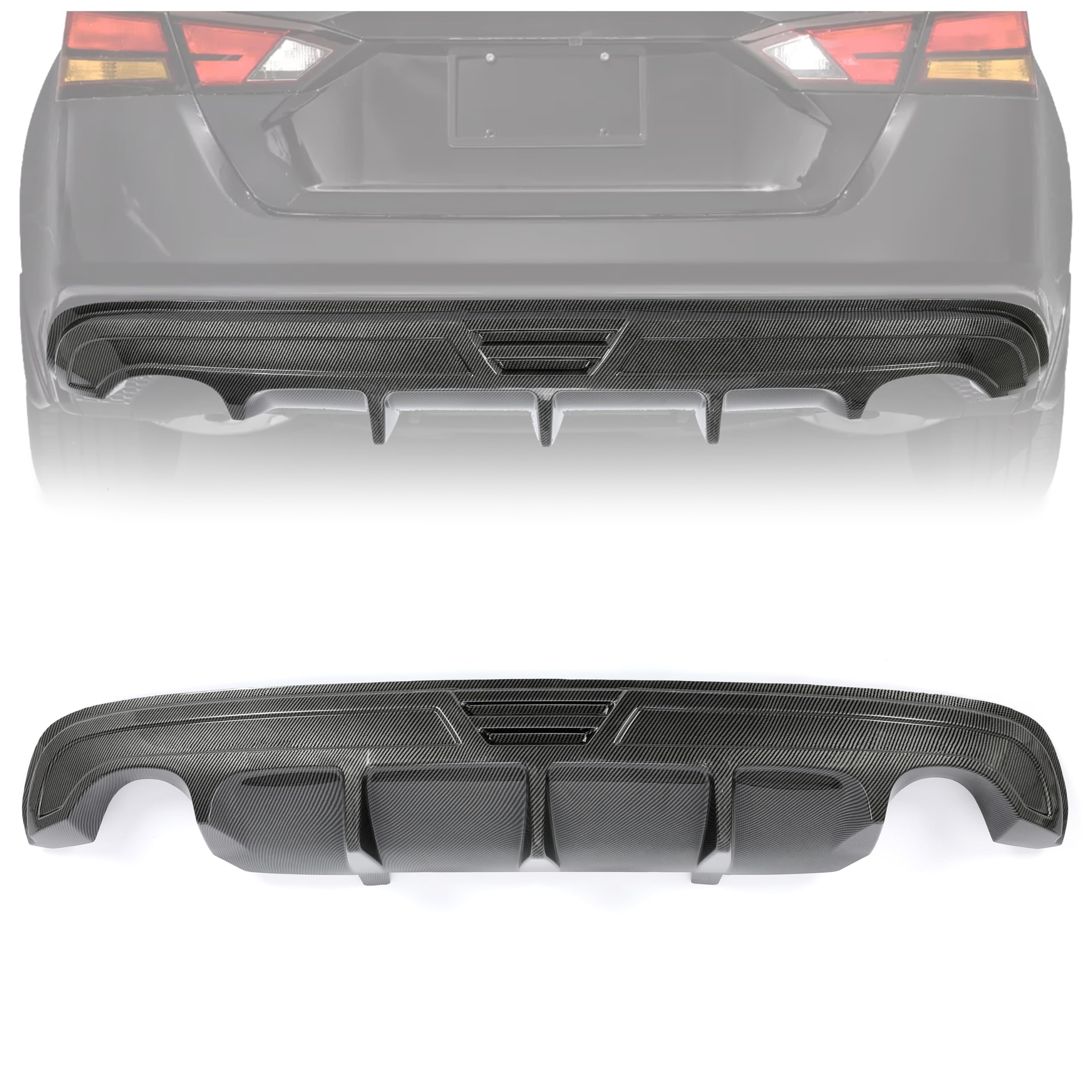HECASA Rear Bumper Diffuser Compatible with 2016-2019 Nissan Altima Lower Bumper Lip Spoiler Splitter Shark Fins Valance Carbon Fiber Color Plastic ABS